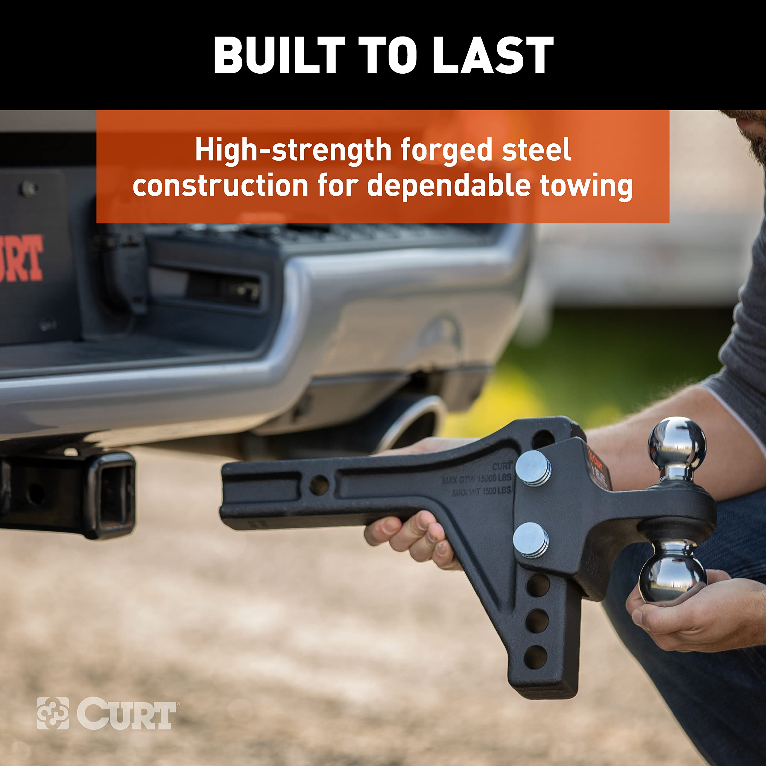 CURT Adjustable Trailer Hitch Ball Mount with Dual Ball, 2" Shank, Up to 15,000 lbs 45935
