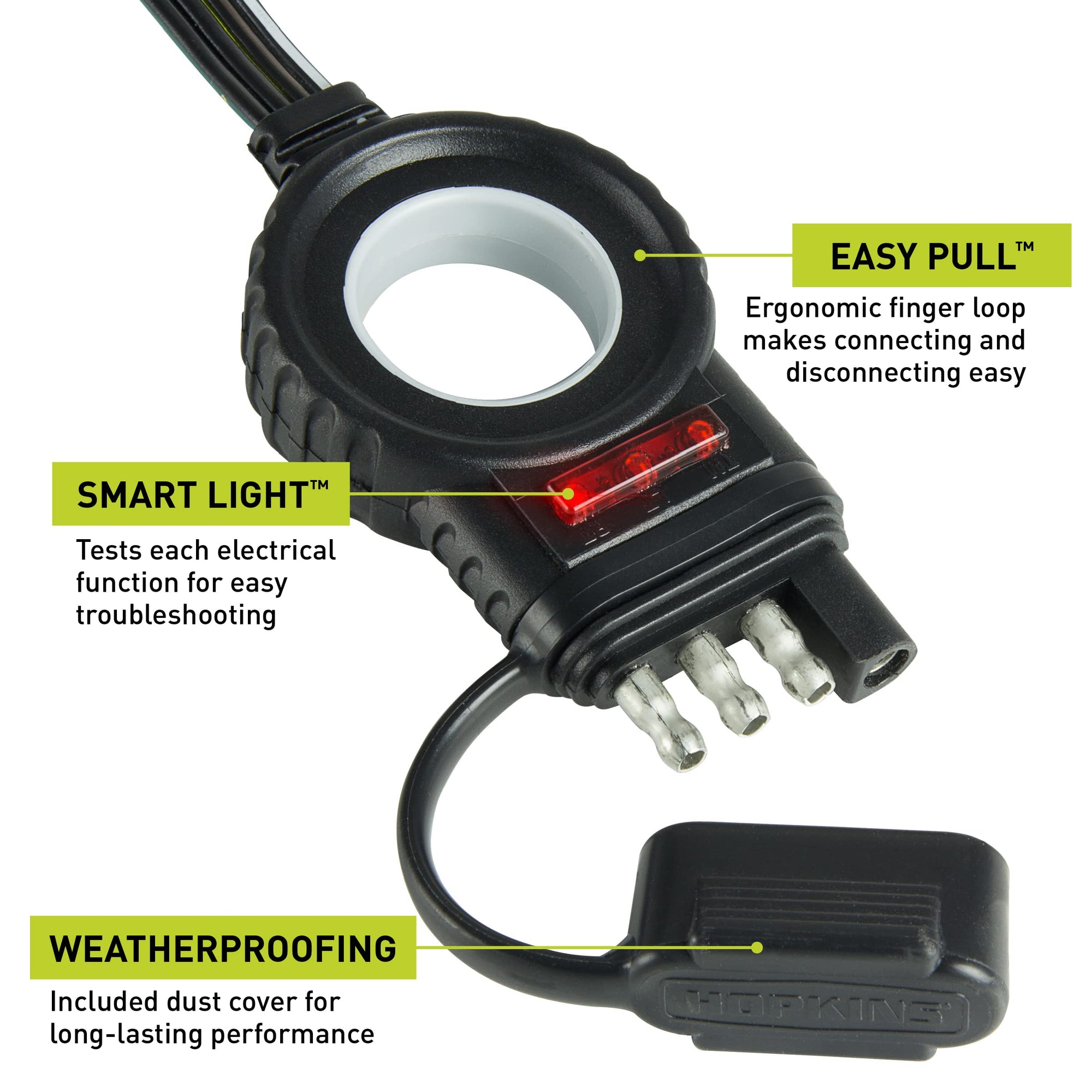 Hopkins 48148 Towing Solutions Endurance Easy-Pull 12 4 Flat Extension Trailer Connector, Black