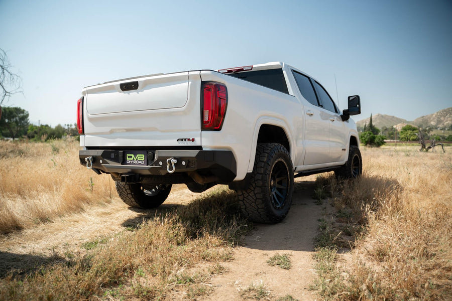 DV8 Offroad Rear Bumper Spec Series Compatible with 2019-2024 GMC Sierra & Chevy Silverado 1500 | Two 3-inch Pod Light Mounts | Integrated D-Ring Mounts | Fully Bolt-On Installation