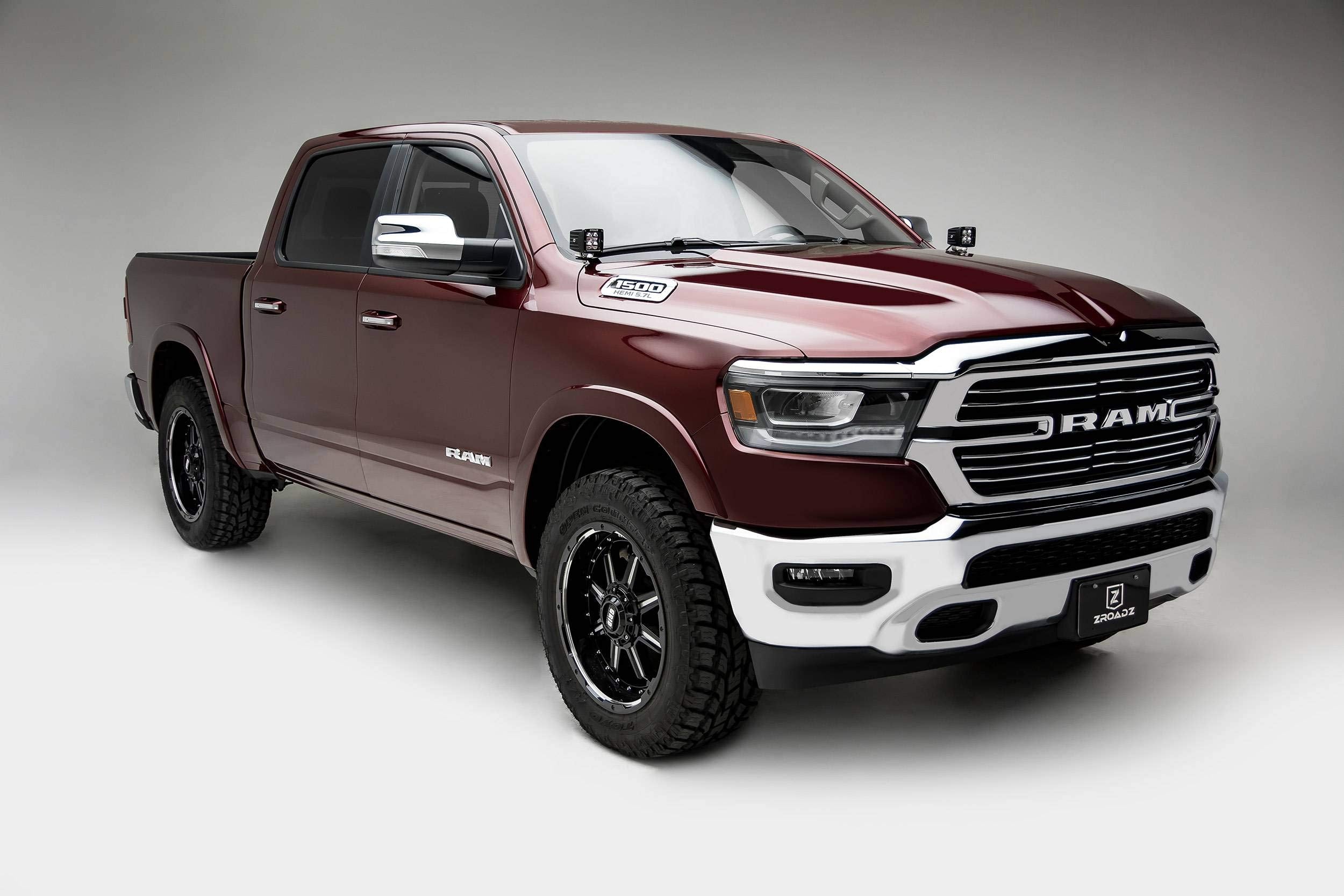 ZROADZ Hood Hinge Ditch LED Mounting Bracket - Compatible w/ 2019-2022 Ram Rebel - to Mount (2) 3 Inch LED Pod Lights - Mild Steel Gloss Black - Easy Bolt-On Installation - PN #Z364721
