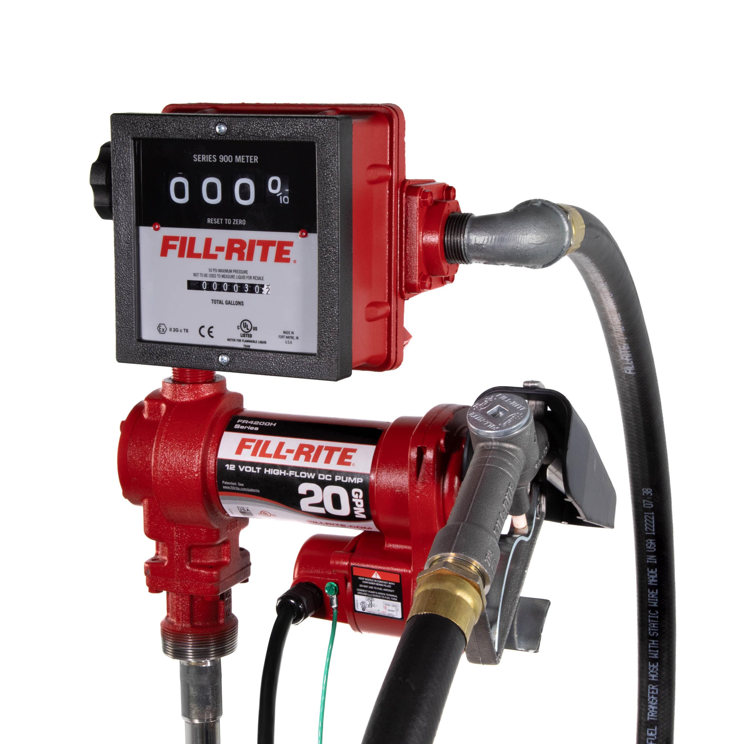 Fill-Rite 12V FR4211H Fuel Transfer Pump with Standard Mechanical Meter Package, 20 GPM Gasoline, Diesel, Kerosene, Ethanol & Methanol Blends & Biodiesel