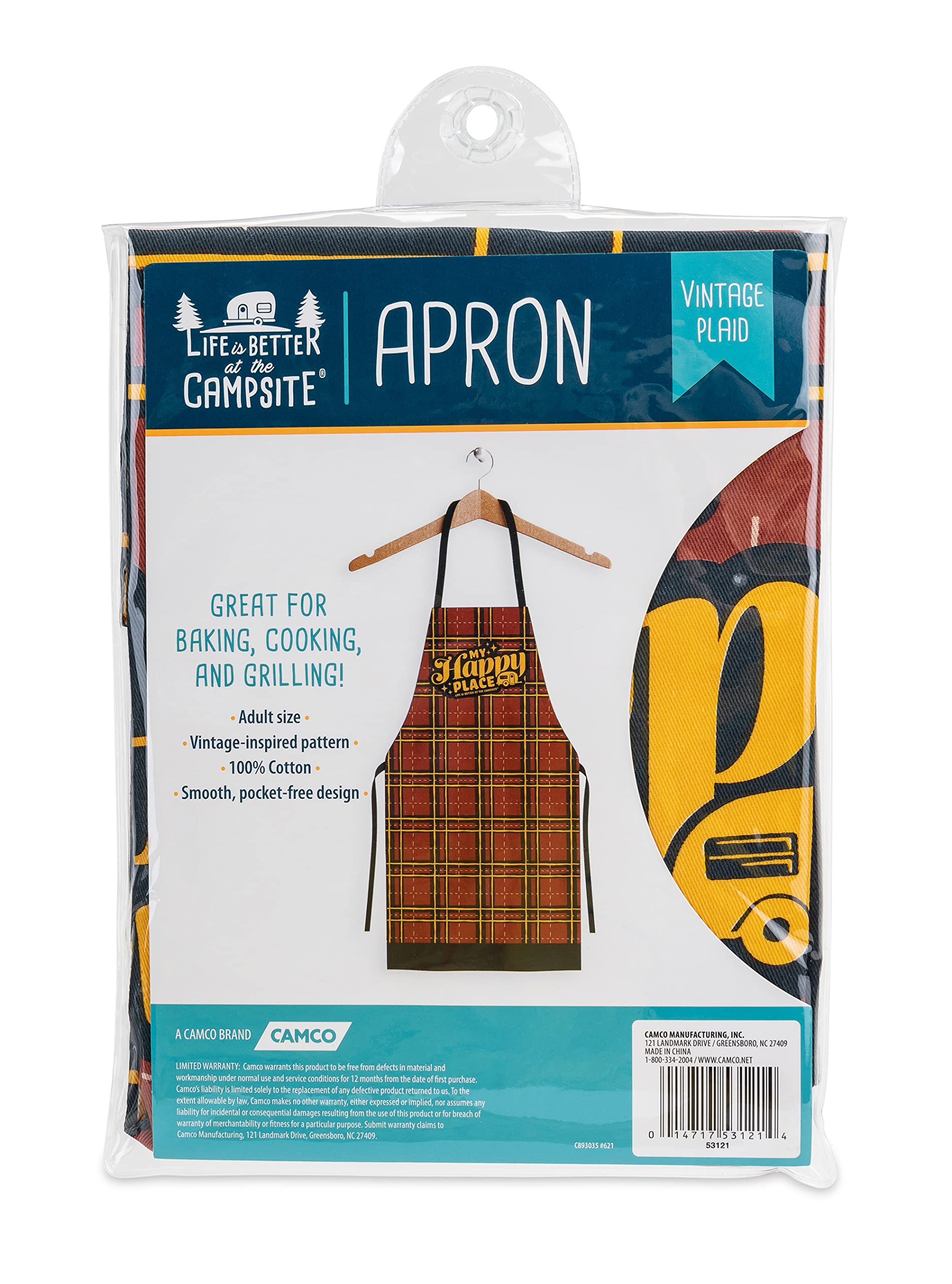 Red Plaid Camco Life is Better at The Campsite Apron | Great for Baking, Cooking and Grilling | Adult Sizing (53121)