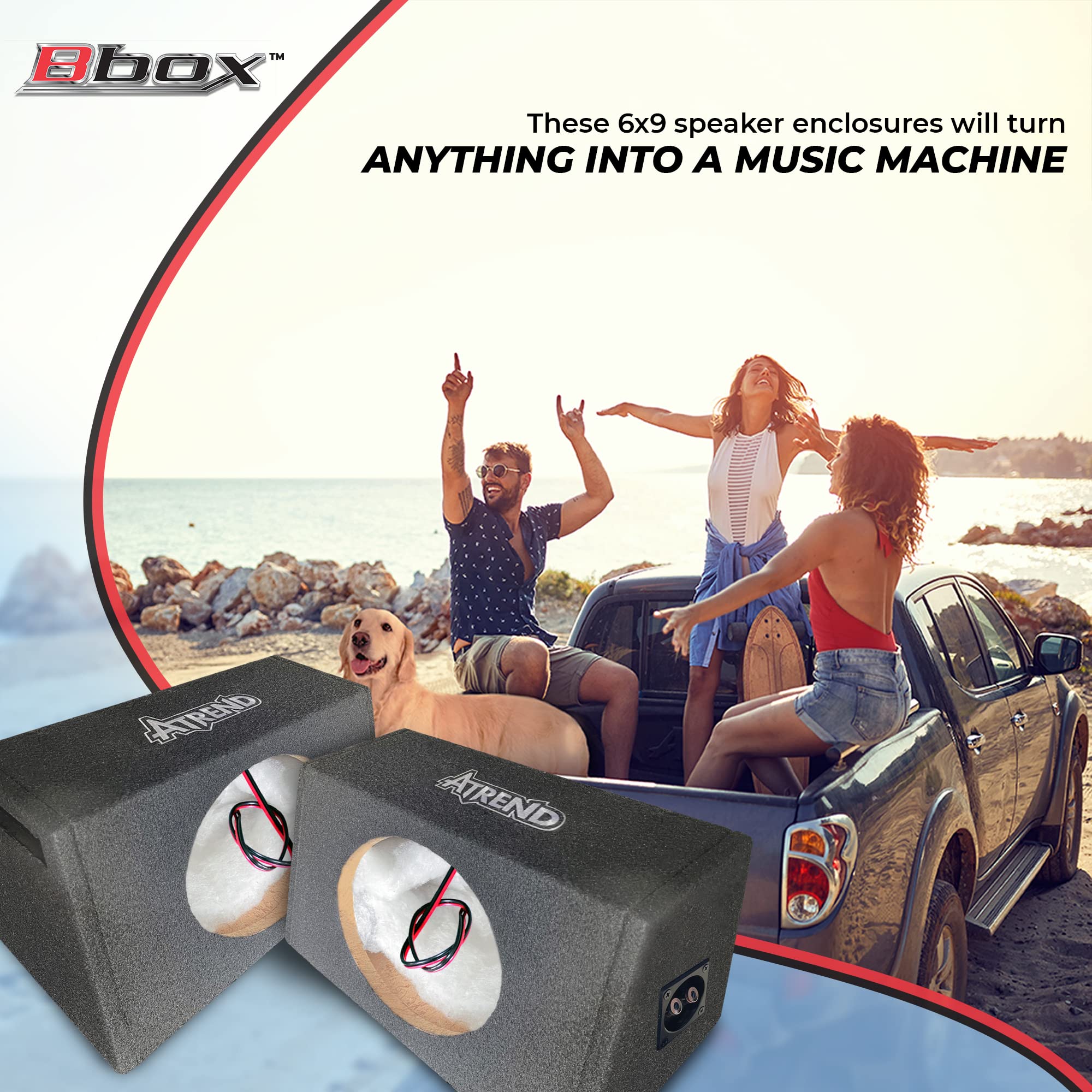 Atrend 6” x 9” Vented Pro Audio Tuned Speaker Subwoofer Enclosures - Designed, Engineered in USA - Improve Audio Quality, Sound & Bass - Nickle Finish Terminals