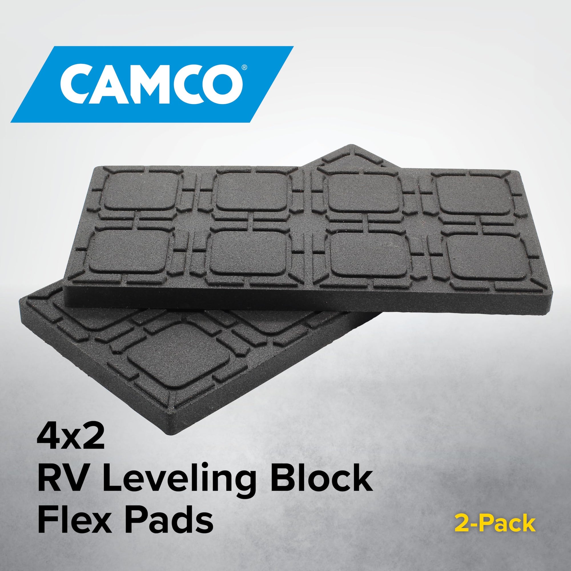 Camco Leveling Block Universal Flex Pads - Prevent Jacks and Stabilizers from Sinking Into Soft Ground - Measure 8.5" x 17" - 2-Pack (44601)