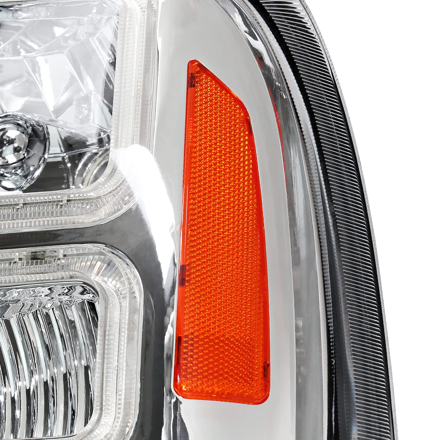 Chrome Headlights SPEC-D TUNING with LED Bar Compatible with 1999-2004 Ford F-250, F-350, F-450 SuperDuty, 2000-2004 Excursion, Left + Right Head Lights Assembly