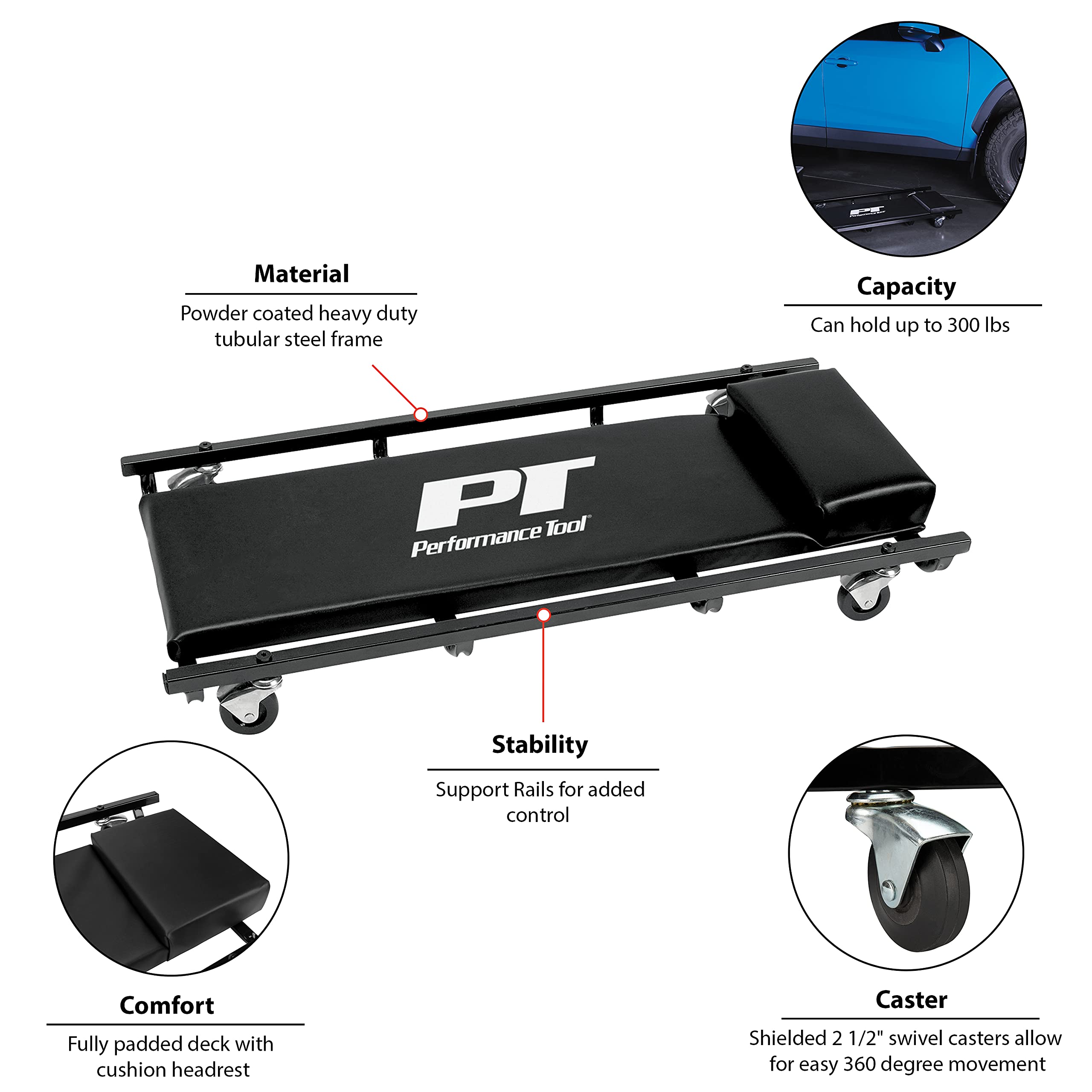 W85004 Performance Tool 36-Inch Fully Padded Creeper With Headrest