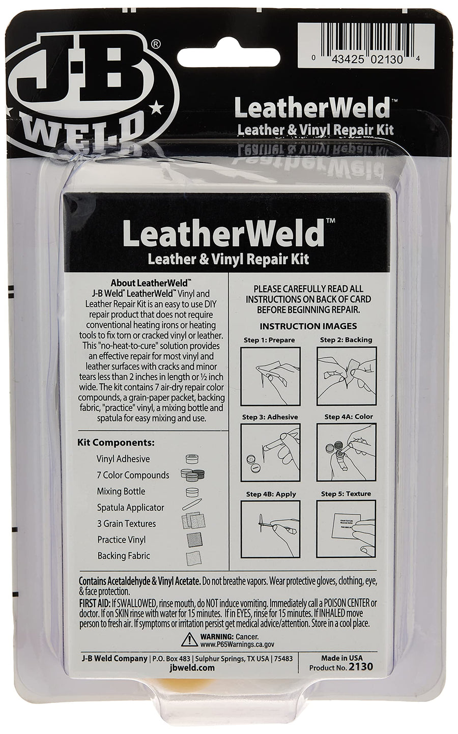 J-B Weld Vinyl and Leather Repair Kit 2130, 3 oz, Black
