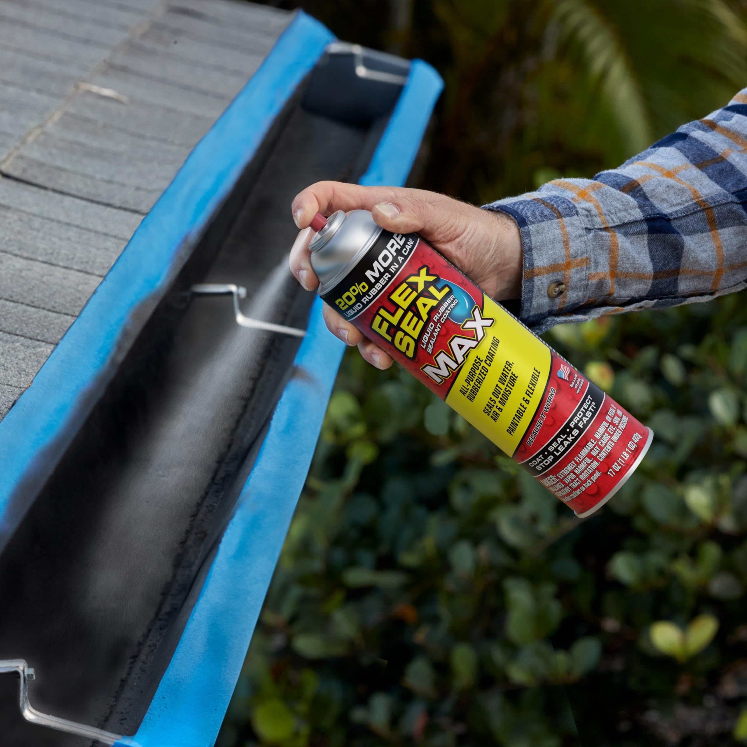 Flex Seal MAX, 17 oz, Clear, 1-Pack, Waterproof Rubber Spray On Sealant Coating, Stop Leaks Instantly, Perfect for Gutters, Wood, RV, Campers, Roof Repair, Skylights, Windows, and More