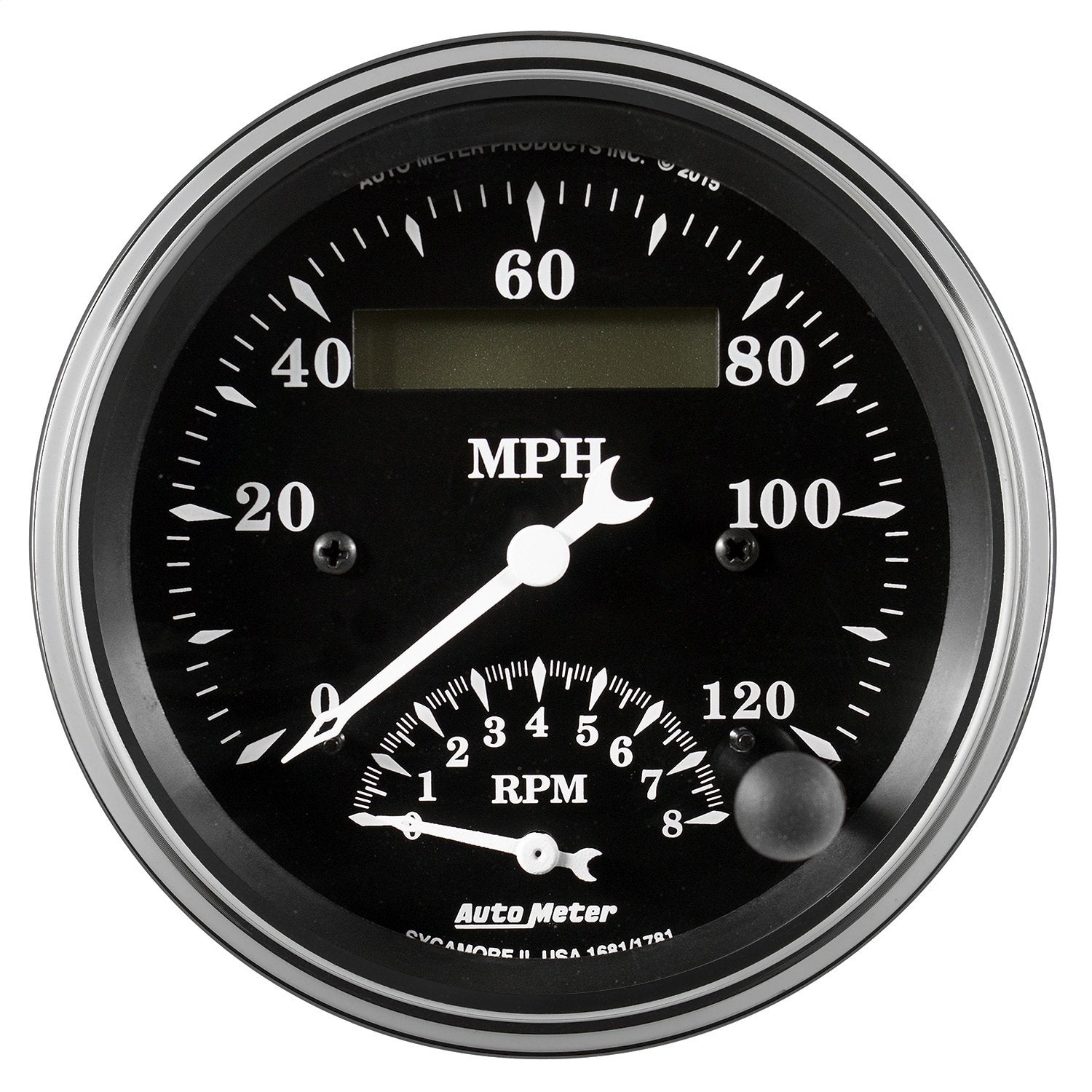 AUTO METER Gauge 1781 Tach/Speedo (Old TYME Black Gauge, Tach/Speedo, 3 3/8", 120Mph & 8K RPM, Elec. Program, Old TYME Blk)