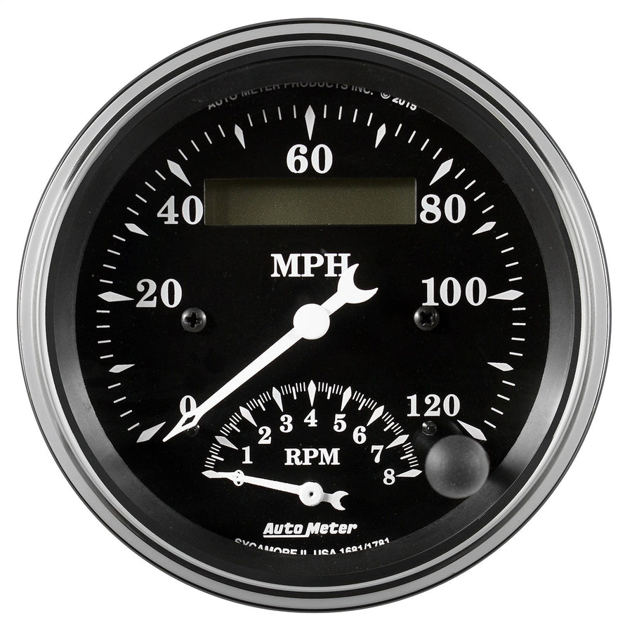AUTO METER Gauge 1781 Tach/Speedo (Old TYME Black Gauge, Tach/Speedo, 3 3/8", 120Mph & 8K RPM, Elec. Program, Old TYME Blk)