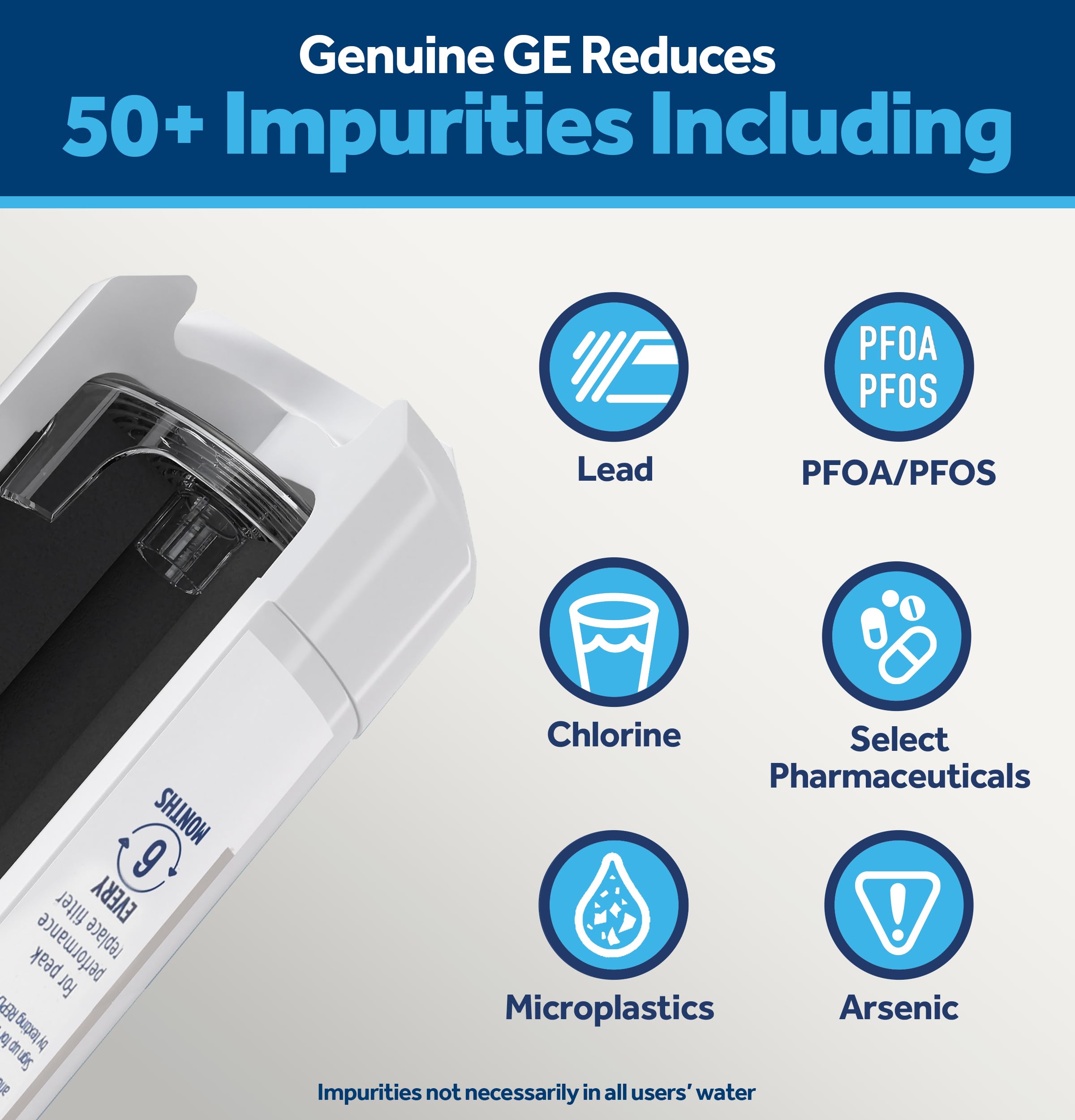 XWFE GE Refrigerator Water Filter, Genuine Replacement Filter, Certified to Reduce Lead, Sulfur, and 50+ Other Impurities, Replace Every 6 Months for Best Results, Pack of 1