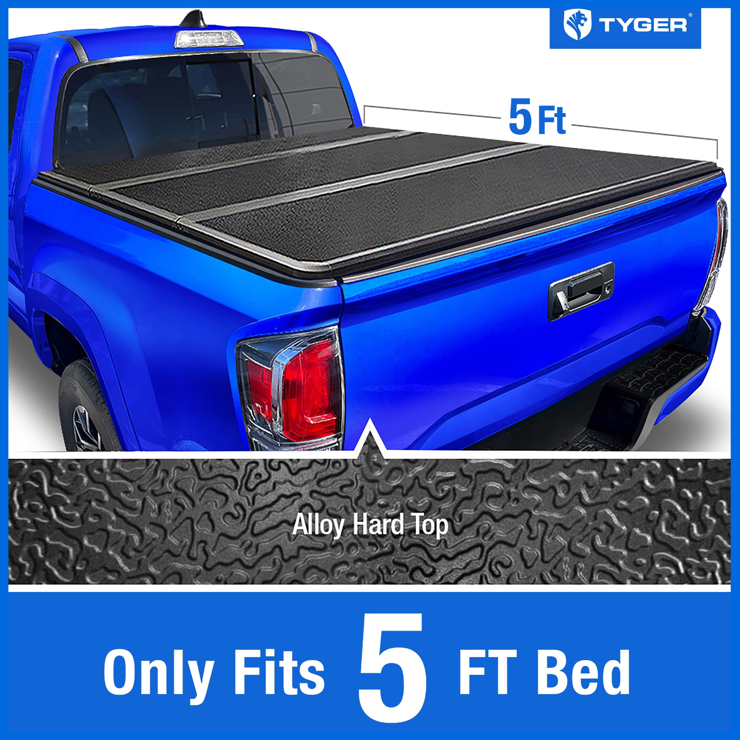 Tonneau Cover Tyger Auto T5 Tri-Fold Alloy Hardtop Truck Bed Compatible with 2016-2023 Toyota Tacoma | 5' (60") Bed | TG-BC5T3630