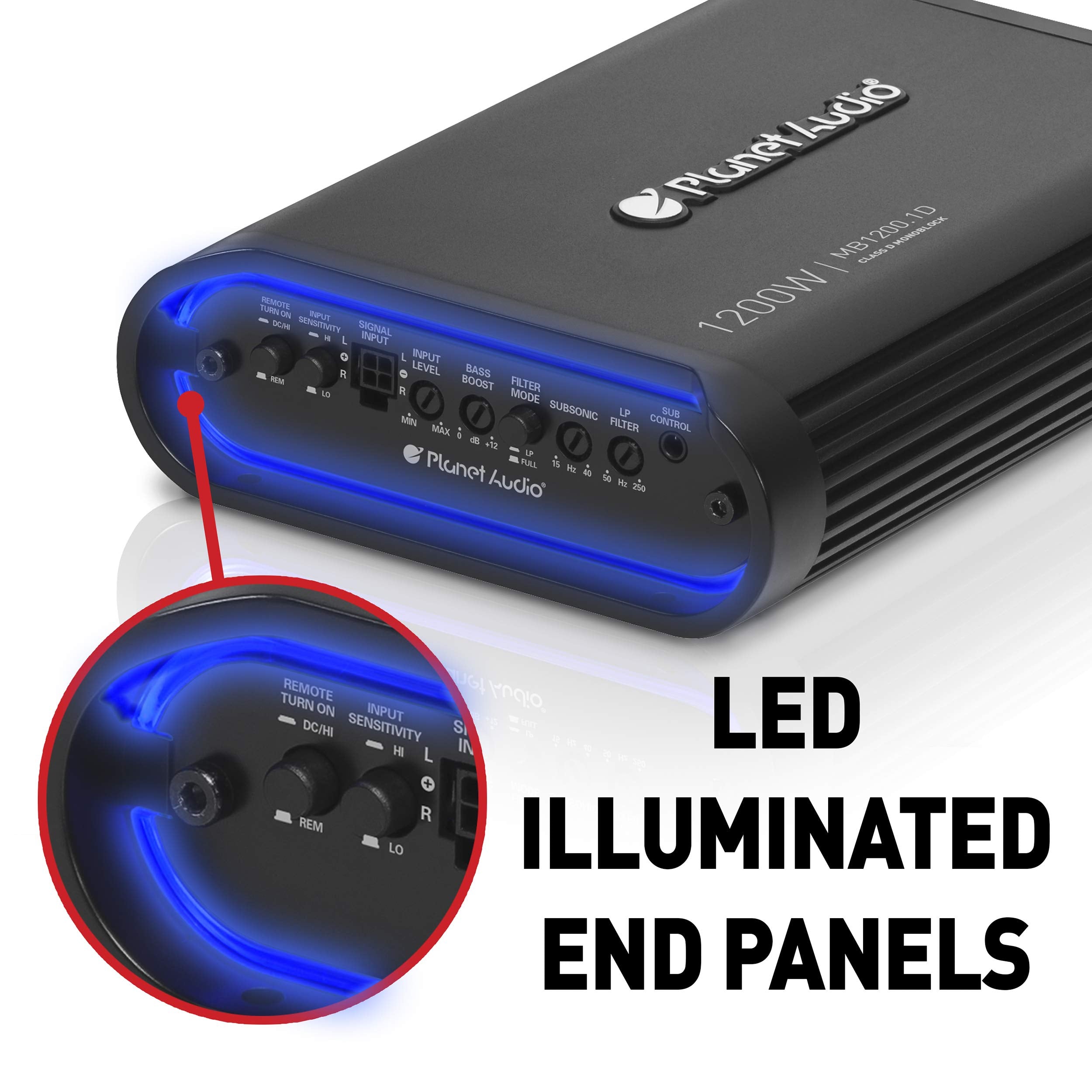 Planet Audio Mini Bang Series MB1200.1D Class D Car Amplifier - 1200 High Output, Low/High Level Inputs, Low/High Pass Crossover, Bass for Subwoofer