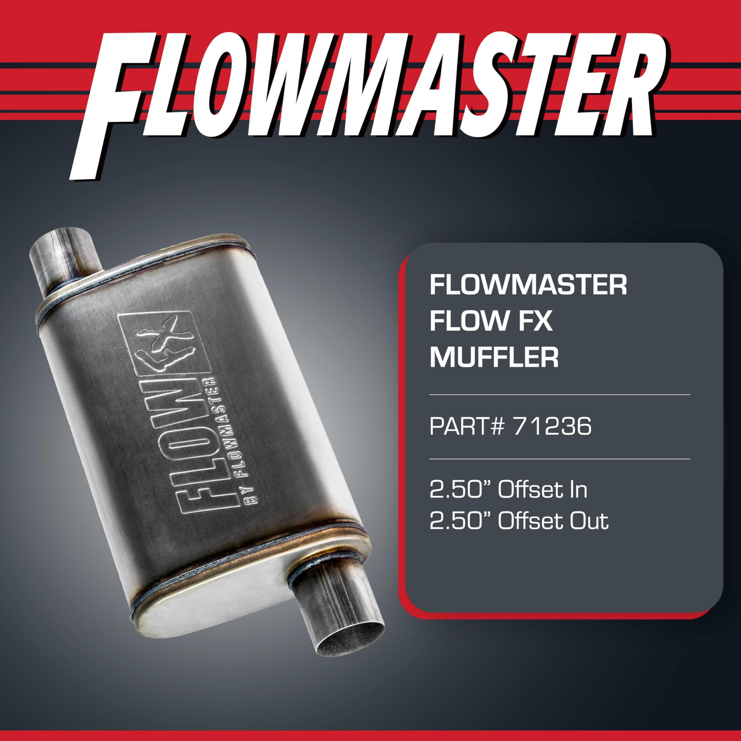 Flowmaster Chambered FX Muffler – 2.50” Offset In / 2.50” Offset Out – Moderate Sound – Stainless Steel – Affordable Performance for Modern Trucks, Muscle Cars & Daily Drivers (71236)