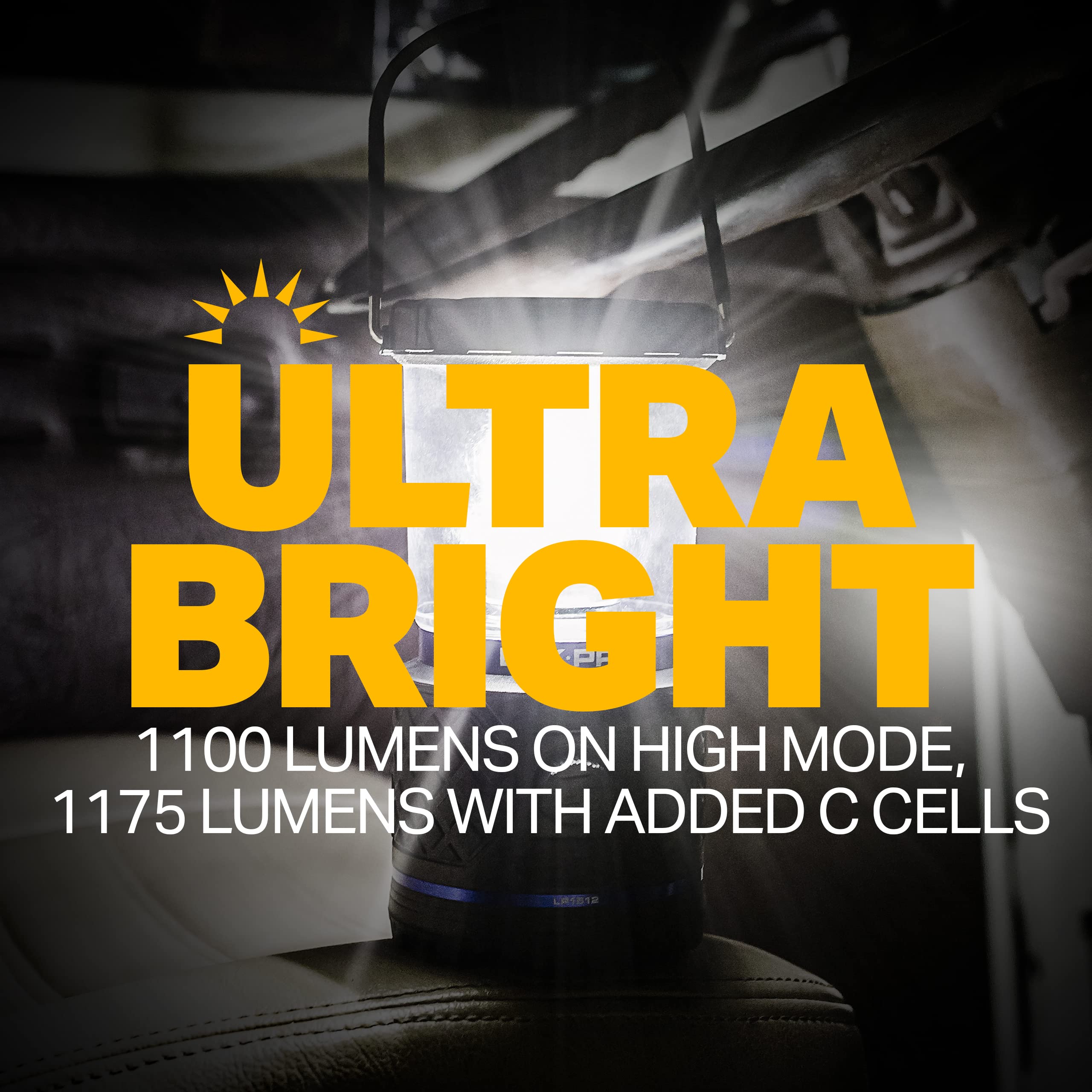 Dual-Power LUXPRO Rechargeable 1100 Lumen LED Lantern for Up to 150 Hours of Use - Camping Lantern with Built-in Power Bank - Dimmable LED Light with IPX4 Water-Resistant Rating