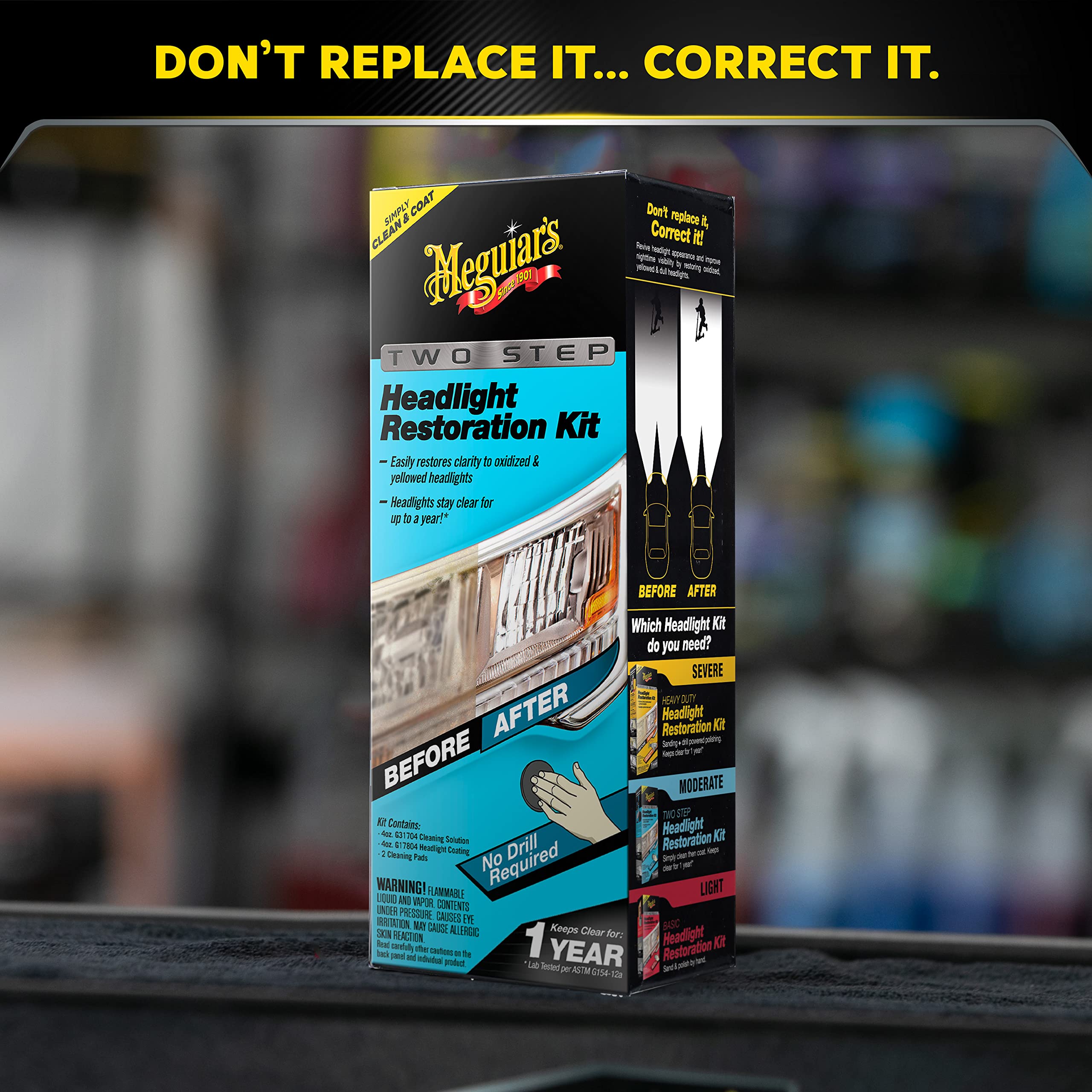 Meguiar's Headlight Restoration Kit Two Step, Headlight Cleaner Restores Clear Car Plastic and Protects from Re-Oxidation, Includes Headlight Coating and Cleaning Solution - 4 Count (1 Pack)