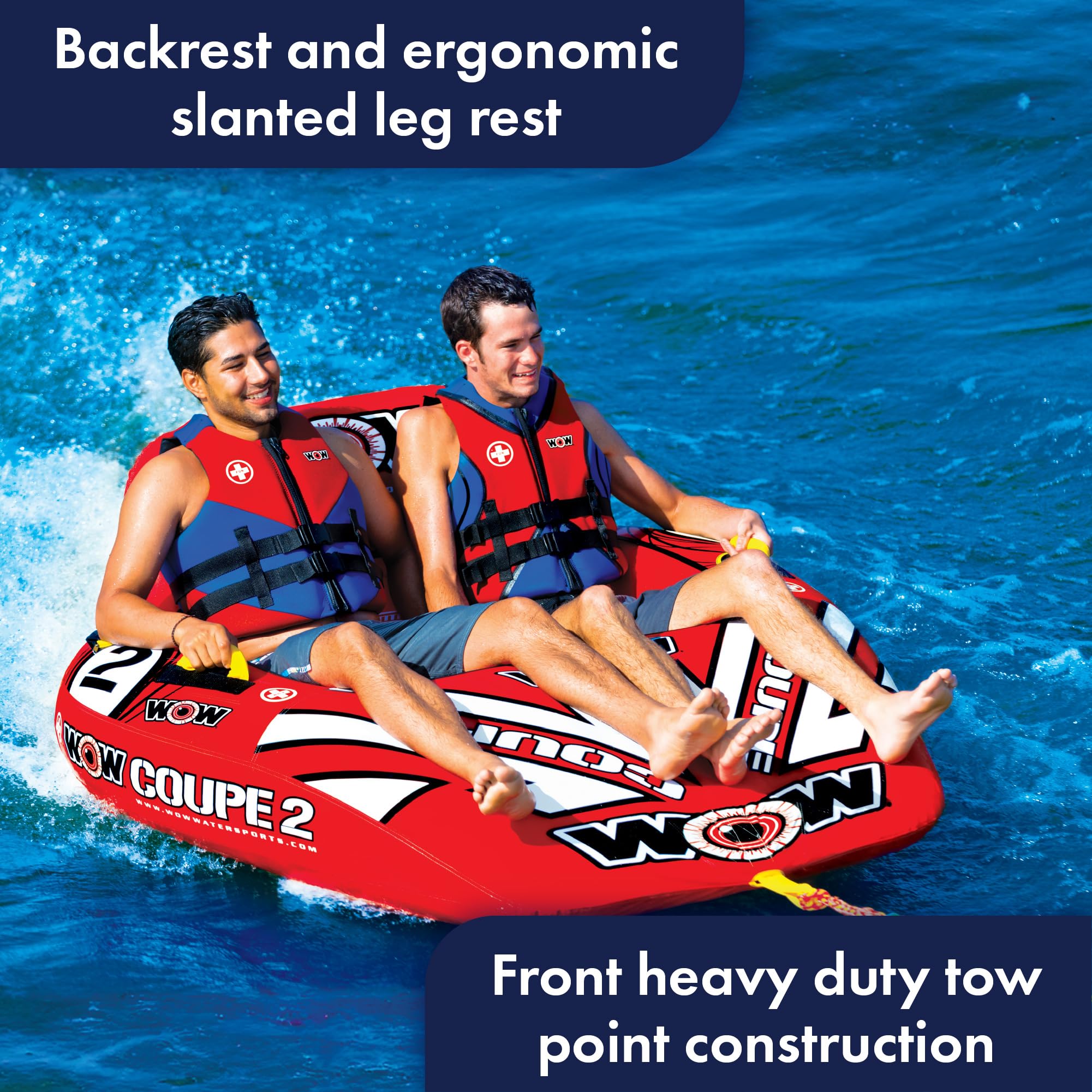 Coupe Cockpit Towable Tube for Boating – WOW Sports – 1-2 Person 340 lbs Capacity – Inflatable Boat Tube for Water Sports – Youth & Adults