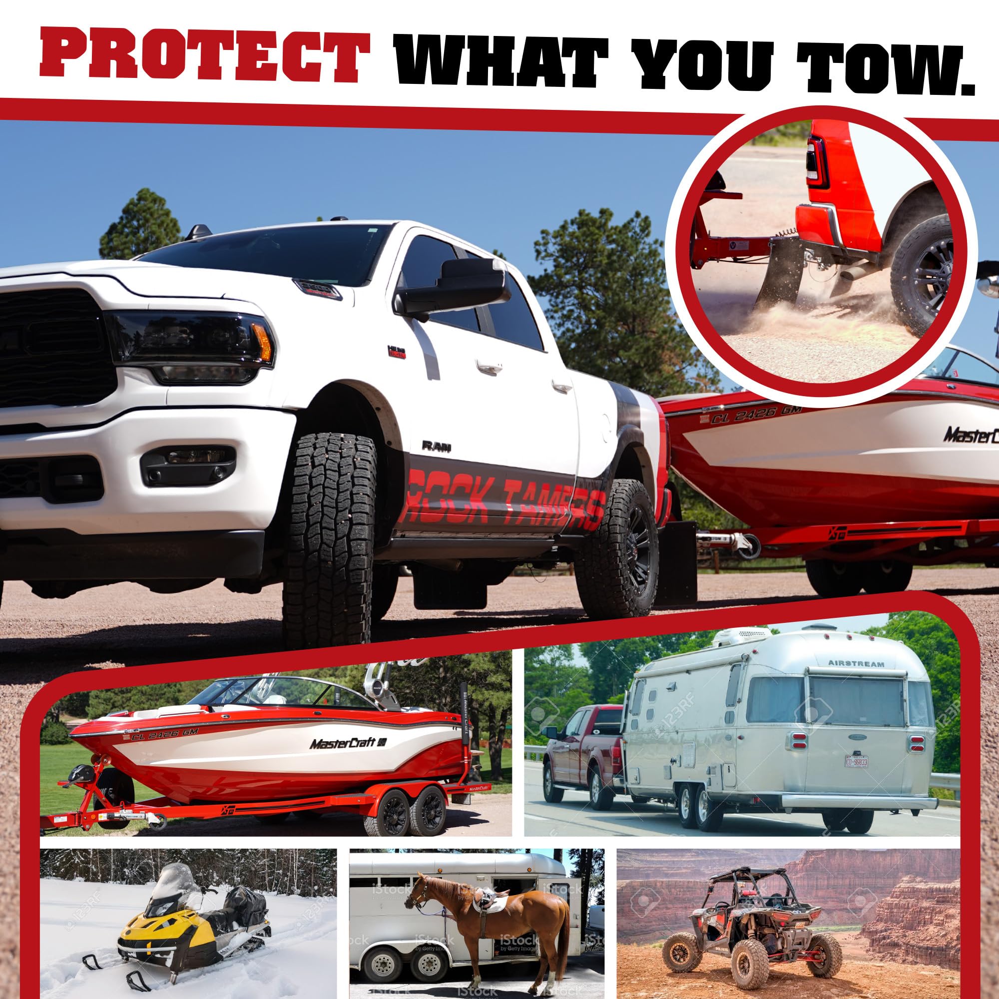 3" Rock Tamers Official Mudflap System 00112 - 3" Hitch Receiver, Check Measurements - Hitch Mounted Mud Flaps to Protect What You Tow - Removeable and Adjustable - Black/Stainless Steel - 1 System