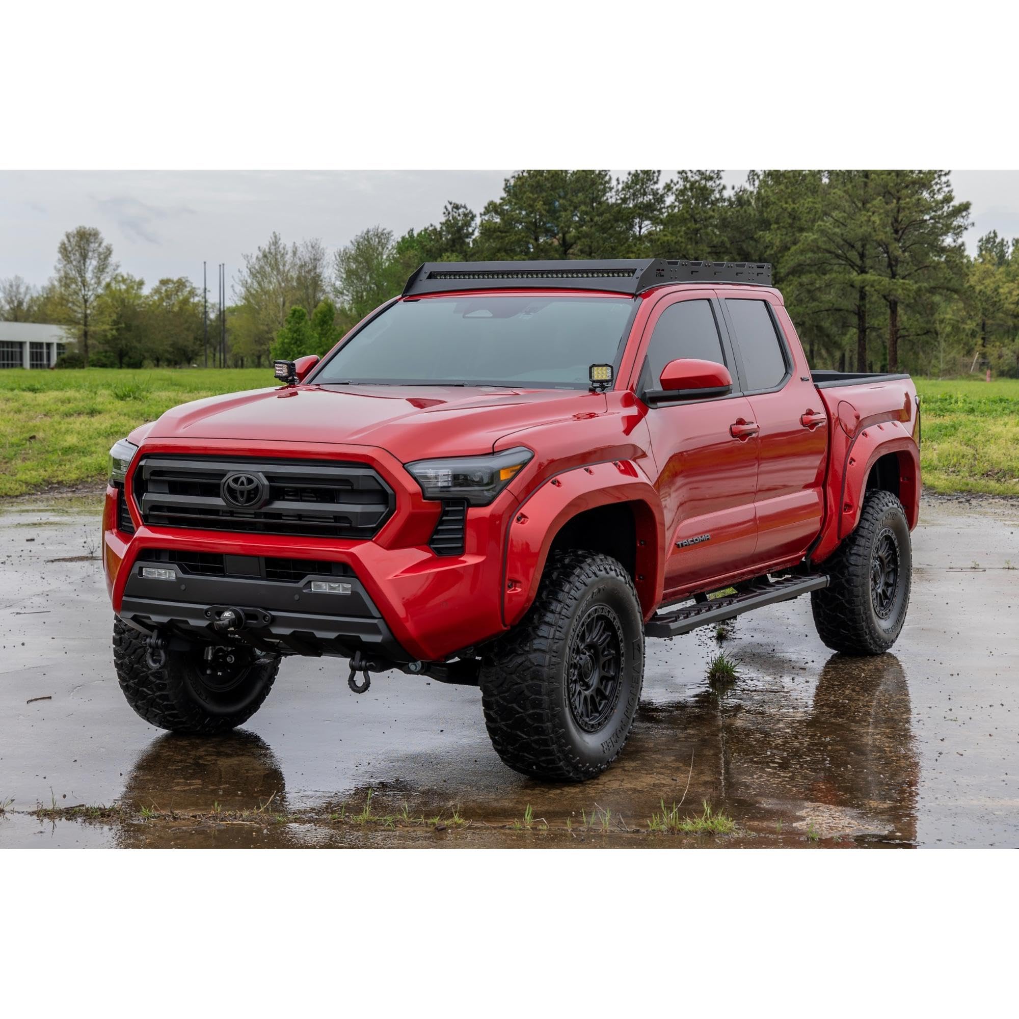 BA2 Rough Country Running Boards for Toyota Tacoma Double Cab (2024-2025) - 5" Wide Steel Step Bars, Non-Slip Grip Foot Rails, No-Drill Install, Truck Side Steps