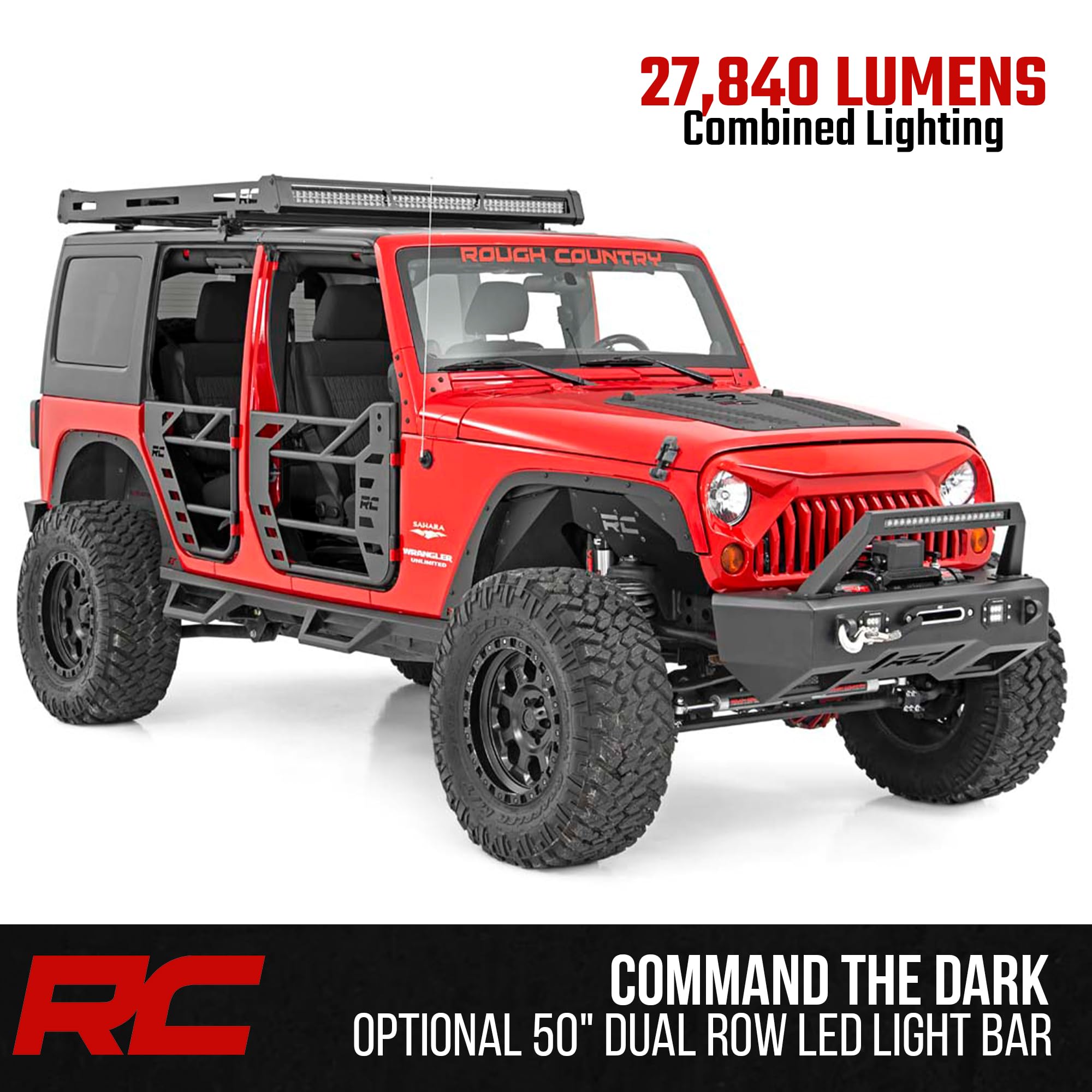 Roof Rack Rough Country for Jeep Wrangler JK (2007–2018) - Heavy-Duty Cargo Rack, Freedom Top Compatible, Low-Profile Overland Design