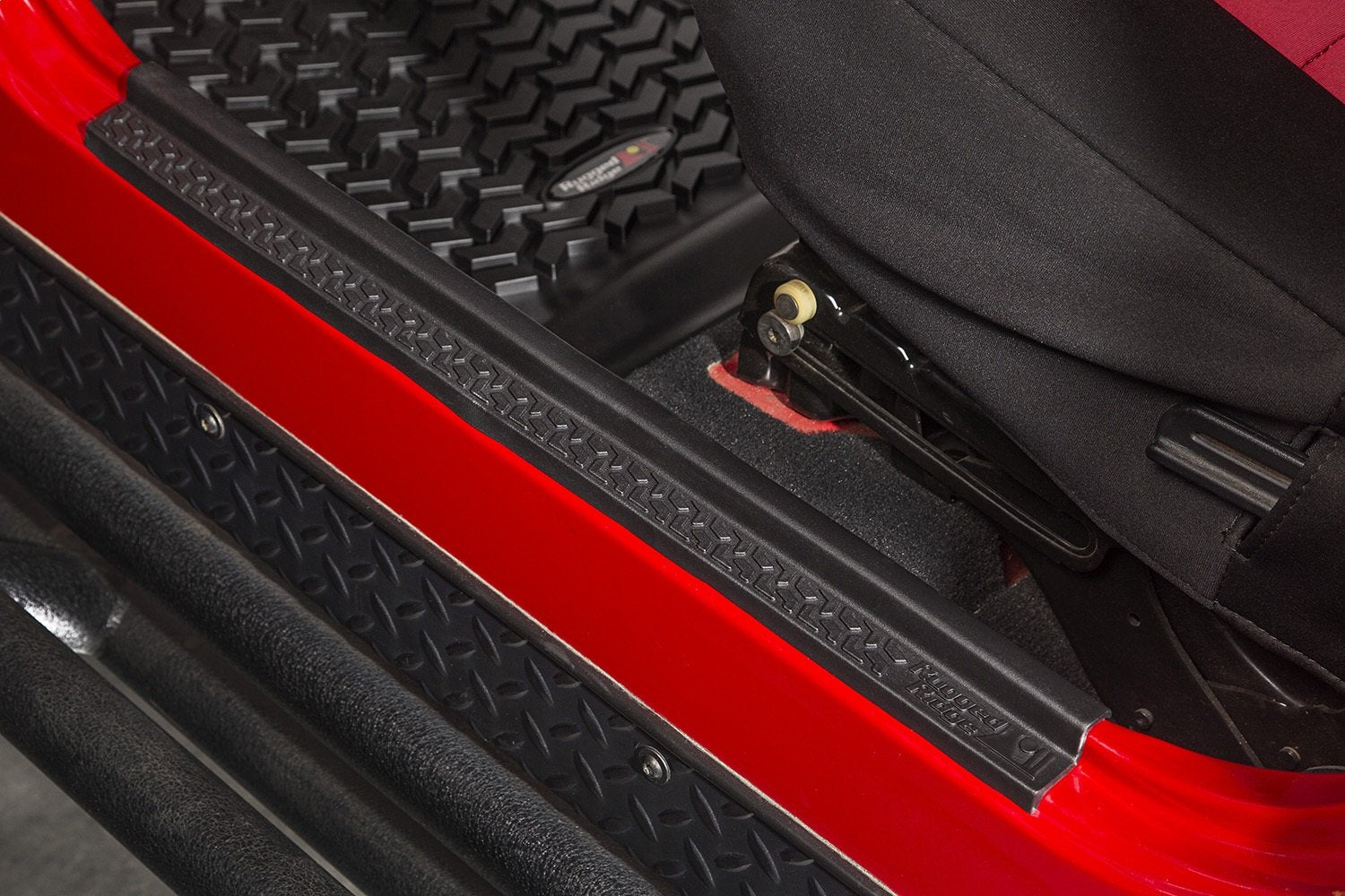 All-Terrain Rugged Ridge Entry Guards for Jeep Wrangler TJ/LJ | 2-Piece Set, No Drill | Black Thermoplastic | 11216.22 | Fits 1997-2006 Jeep Wrangler TJ, 2004-2006 Jeep Wrangler LJ