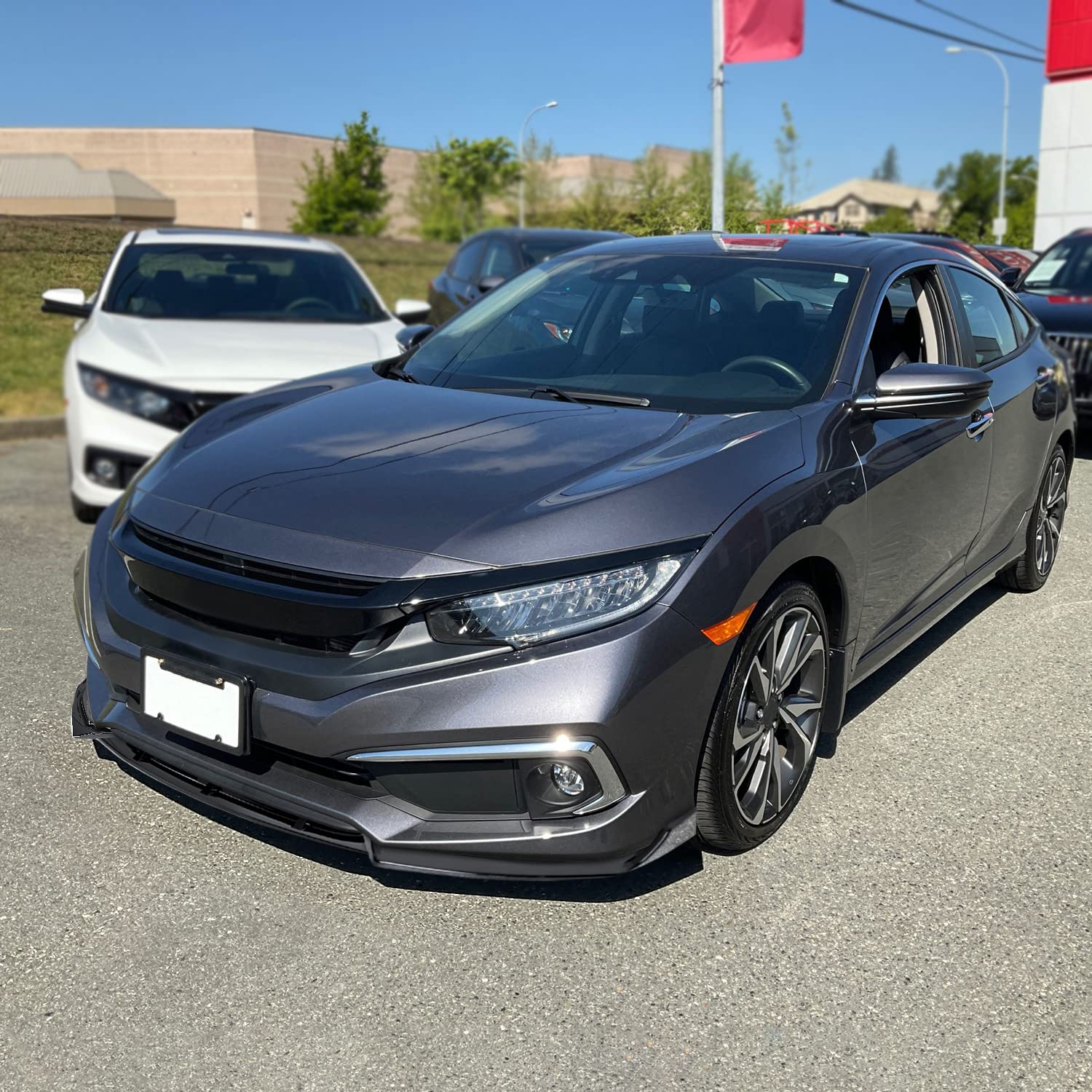 Glossy Black Spec-D Tuning Front Bumper Lip Compatible with 2019-2021 Honda Civic 4DR