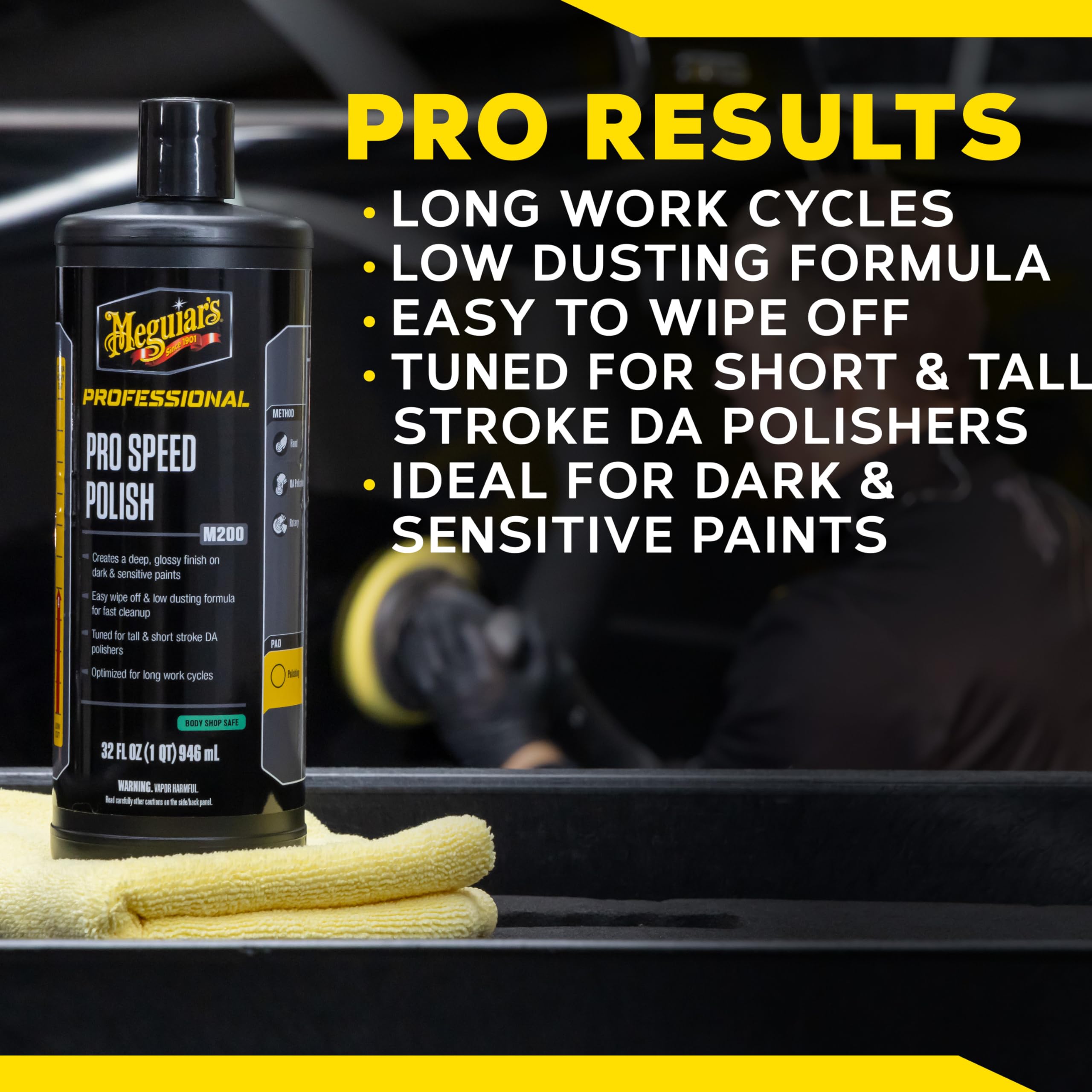 Meguiar's M200 Pro Speed Polish, User-Friendly Extremely Professional Car Polish for Light Defect Removal, Easy Polishing While Creating a High-Gloss Finish to Make Your Car Shine, 32 Oz