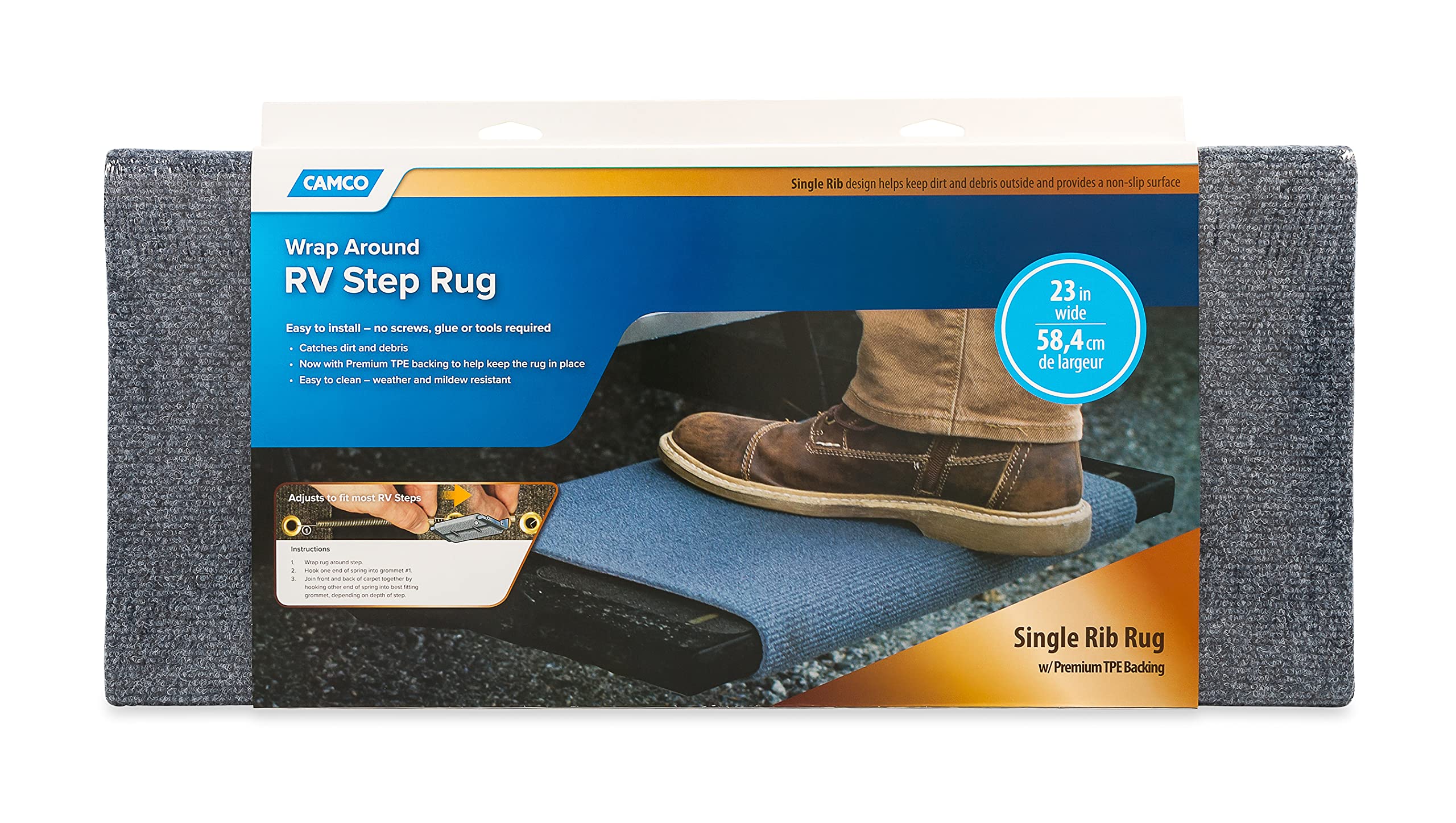 RV Step Rug Camco 42912 (Premium Wrap Around, 100% Polyester (22" x 23") - Gray)
