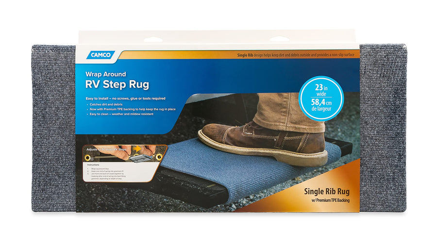 RV Step Rug Camco 42912 (Premium Wrap Around, 100% Polyester (22" x 23") - Gray)
