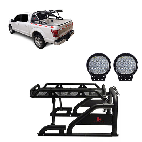 Modular Black Universal ROLL BAR for 1/2 TON Trucks (GM Silverado 14+/Ford F150 15+/Dodge RAM 15+) with Full Size Cargo Basket(with RED Brake Light)
