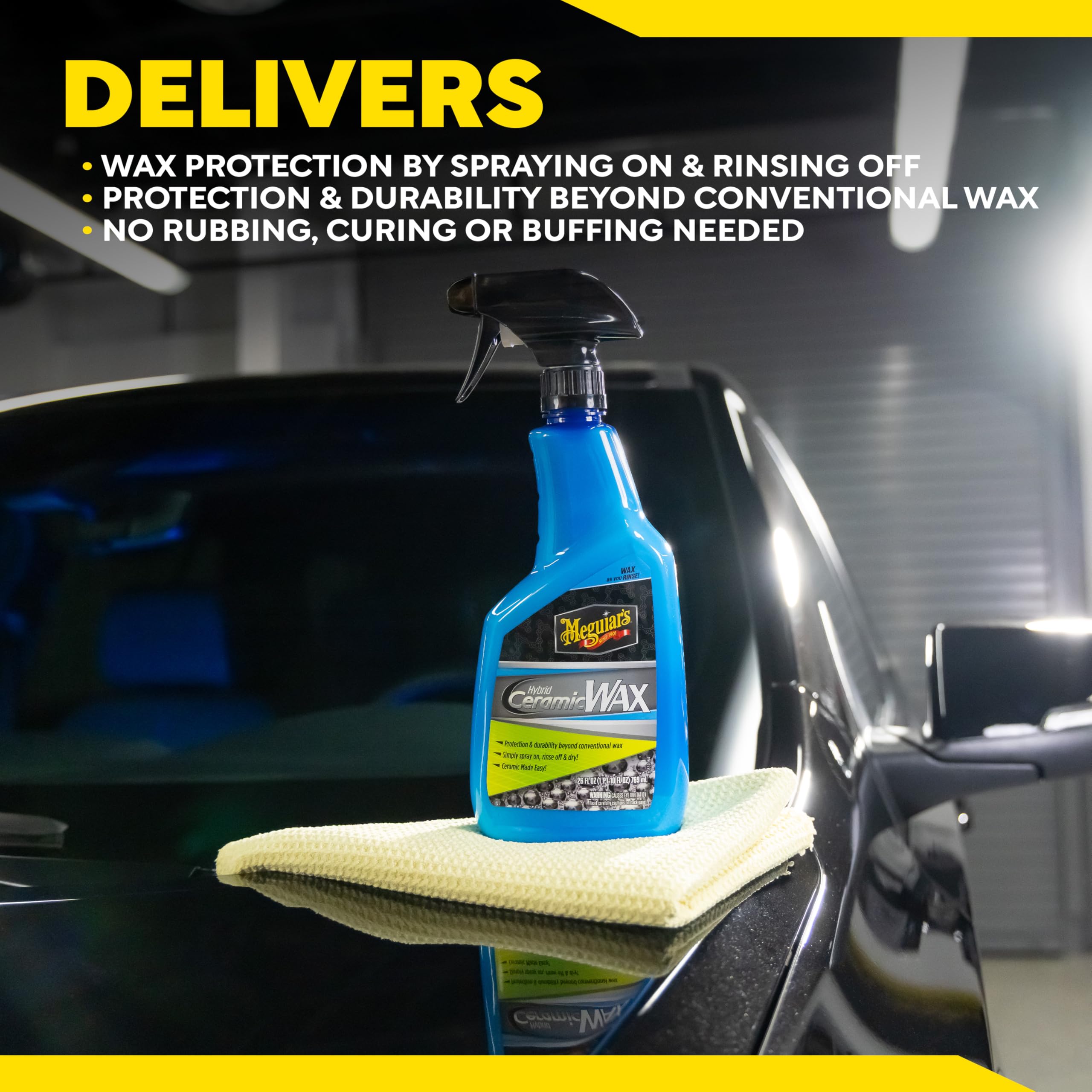 Hybrid Ceramic Wax Meguiar's, Easy-to-Use Spray Wax for Car Detailing with the Superior Protective Power of Advanced SiO2 Hybrid Barrier Technology, 26 Oz Spray Bottle