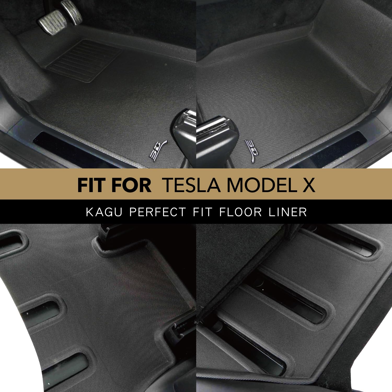 3D MAXpider Kagu Custom Fit Floor Mat (Black) Compatible with Tesla Model X 7-Seat 2022-2026 - Full Set