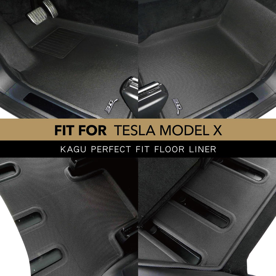 3D MAXpider Kagu Custom Fit Floor Mat (Black) Compatible with Tesla Model X 7-Seat 2022-2026 - Full Set