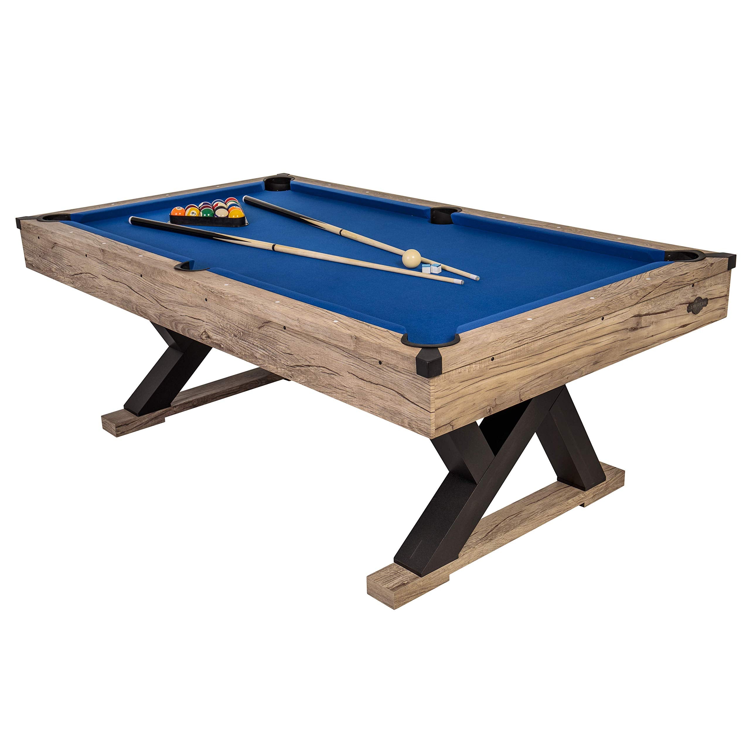 Kirkwood American Legend 84” Billiard Table with Rustic Blond Finish, K-Shaped Legs and Royal Blue Cloth