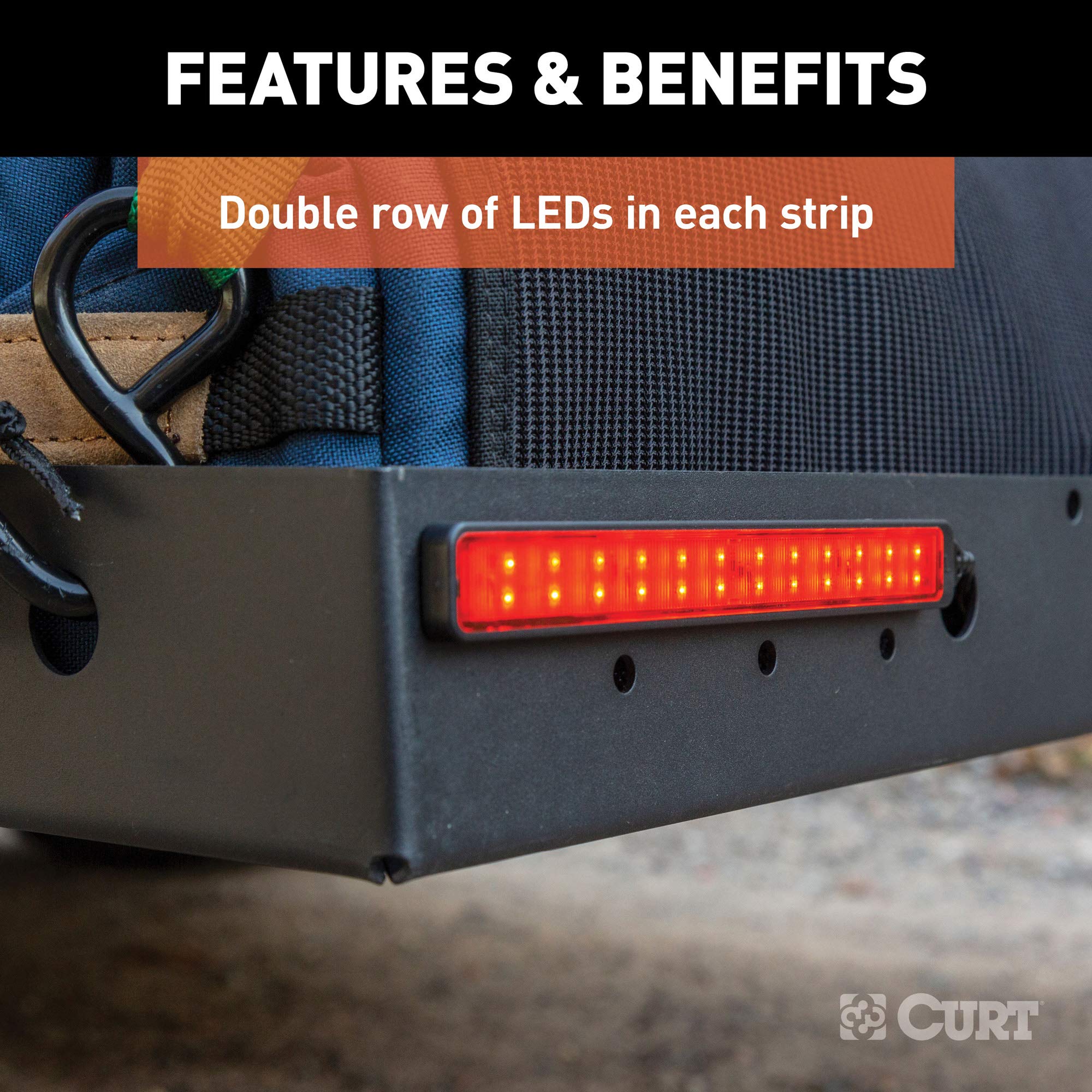 CURT Auxiliary Automotive LED Light Strips for Cargo Carrier Hitch, Bike Rack, 2-Pack