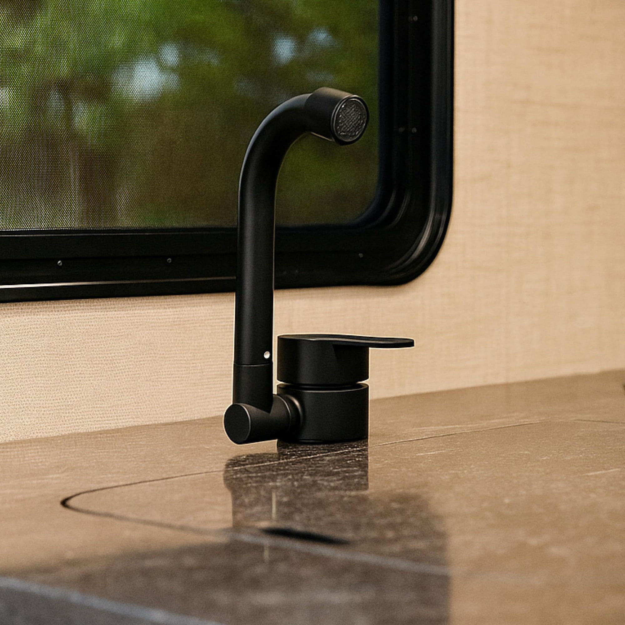 Folding RV Kitchen Faucet Dura Faucet (DF-MK510H-MB) – Matte Black, 360° Rotating & Vertical Folding Spout, Single Lever Handle, Lead-Free, Easy Install Compact Sink Faucet