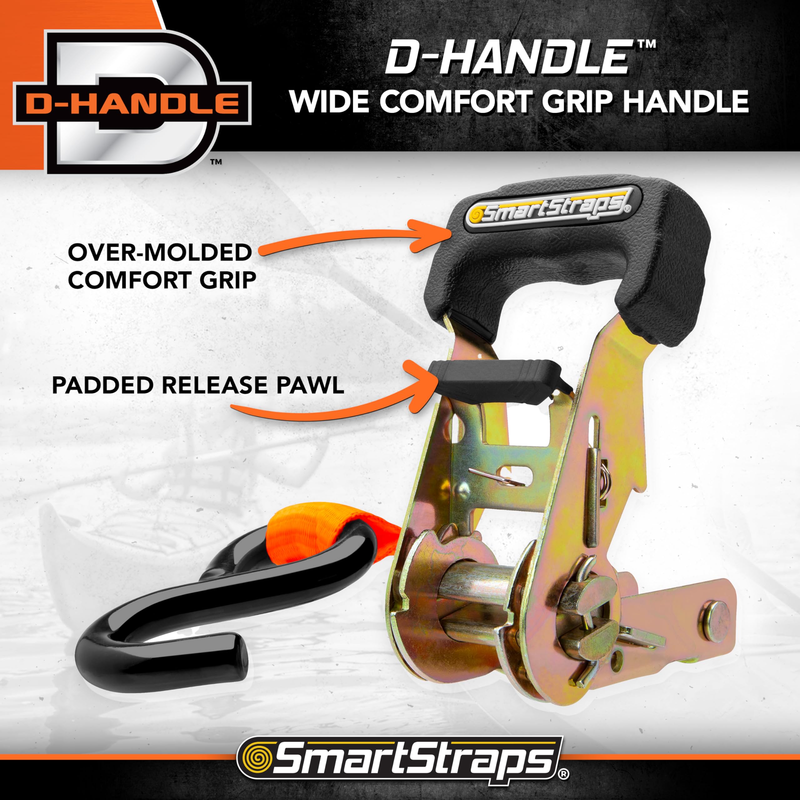 10-Foot SMARTSTRAPS Ratchet Straps (4pk) – 3,000 lbs Break Strength – 1,000 lbs Safe Work Load Haul Heavier Loads Like Motorcycles, Boats and Large Appliances – Heavy-Duty Padded Tie-Downs, ORANGE (149)