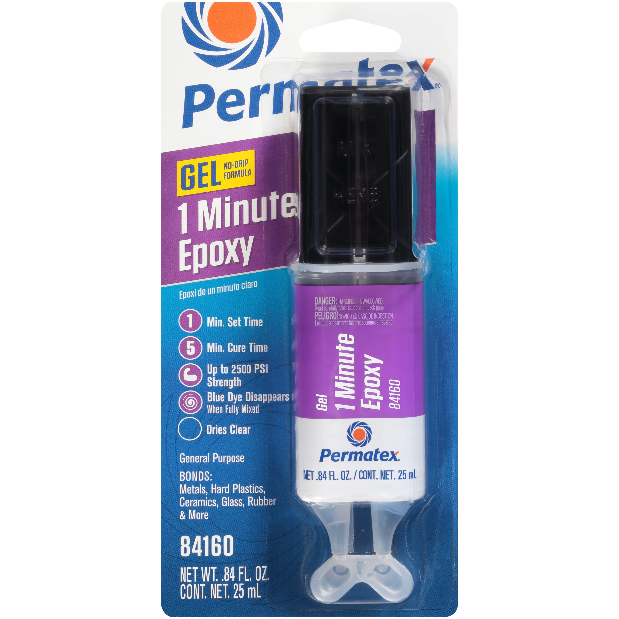 Permatex 84160 1 Minute PermaPoxy General Purpose Epoxy, 0.84 oz., grey