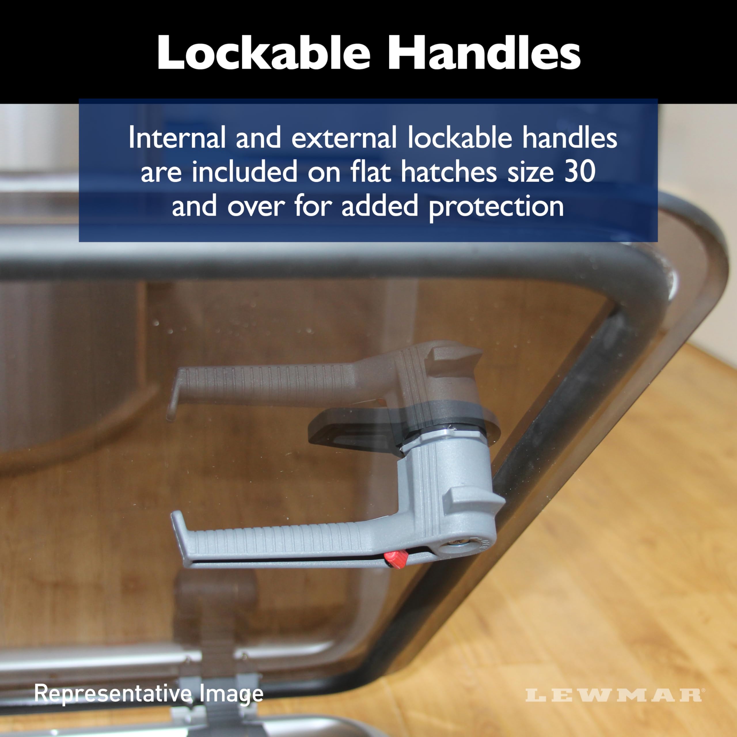 Lewmar Replacement Medium Profile Boat Hatch Flange Base - Size 40, Corrosion-Resistant Anodized Aluminum Frame, Lockable Handles, Friction Levers Open in All Positions Up to 95 Degrees