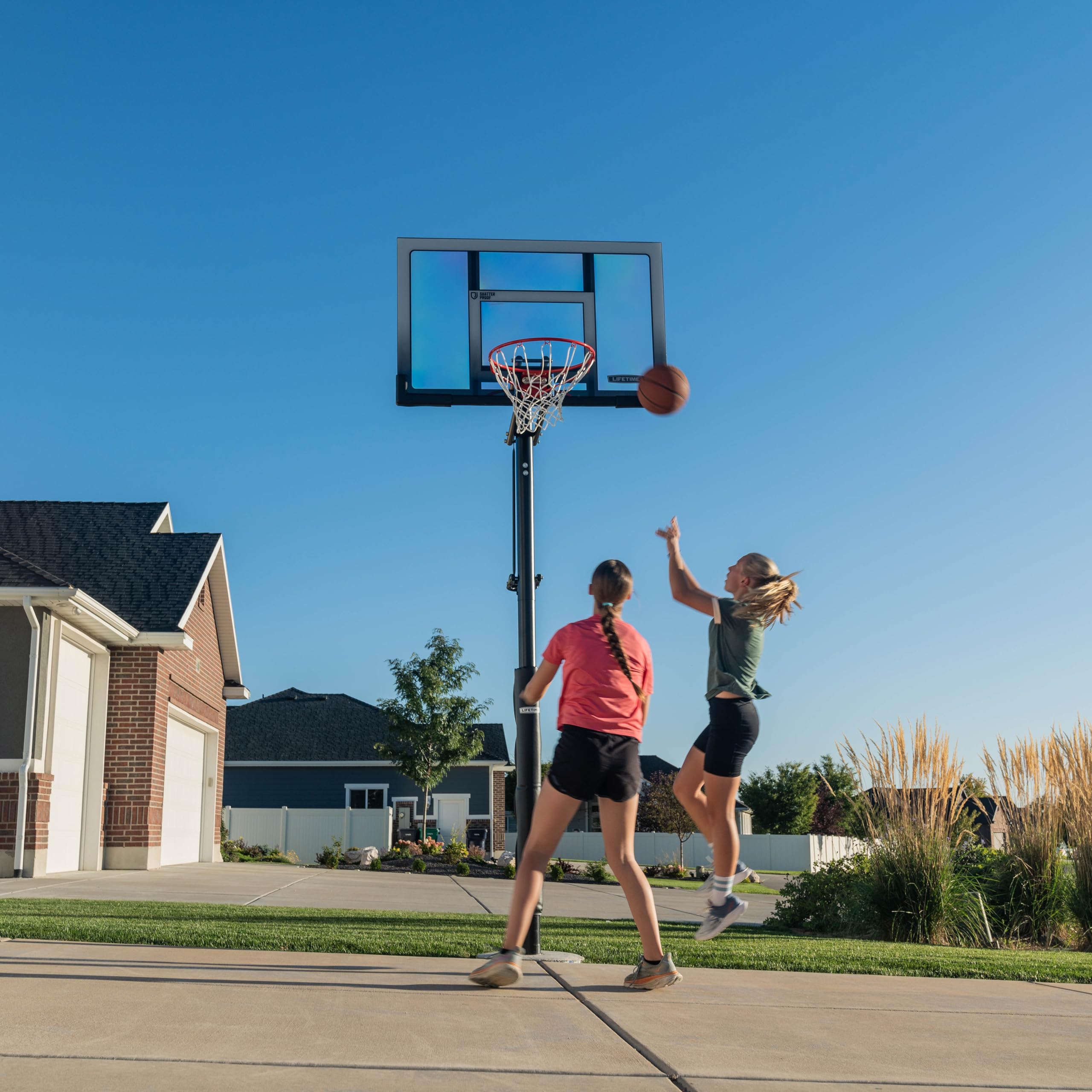 71281 Lifetime In Ground Power Lift Basketball System, 52 Inch Shatterproof Backboard