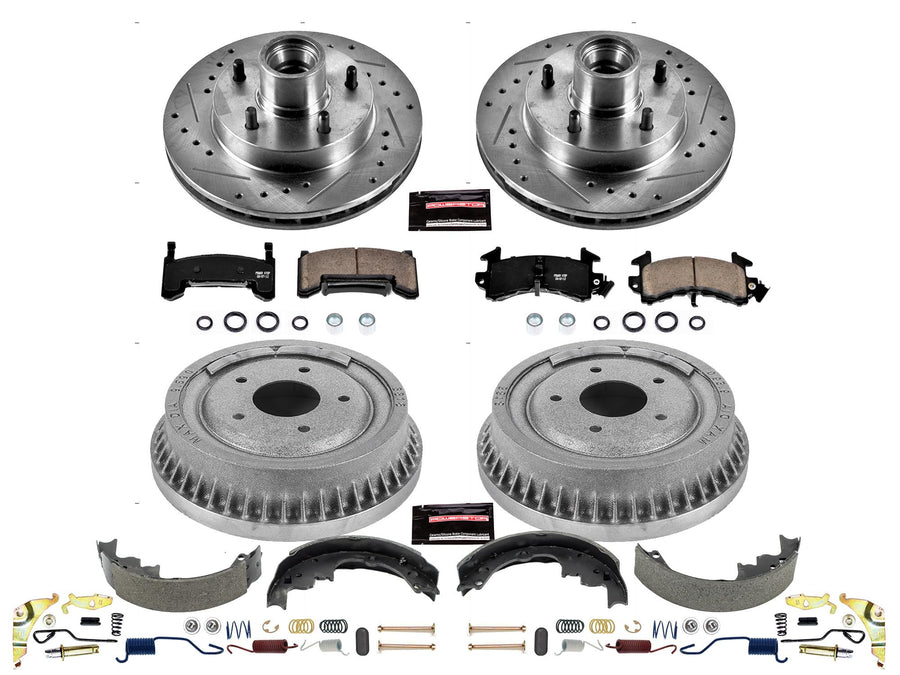 Power Stop K15041DK Z23 Carbon Fiber Brake Pads Front and Rear with Drilled & Slotted Brake Drums Kit
