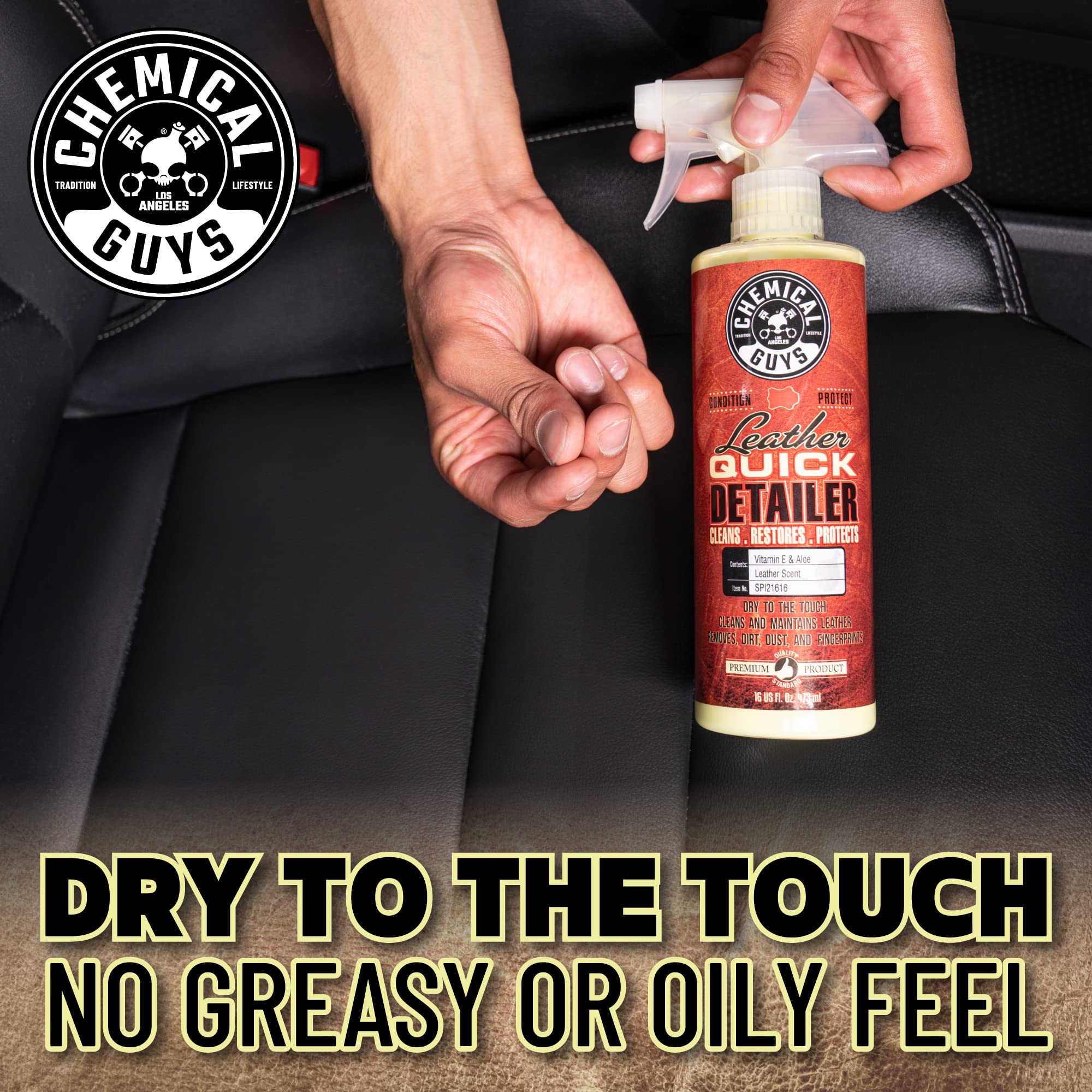 Leather Quick Detailer Chemical Guys - Interior Cleaner and Conditioner for Natural, Synthetic, Pleather, and More, Safe for Car Seats, Furniture, Apparel, Shoes & Boots, Leather Scented - 16 fl oz