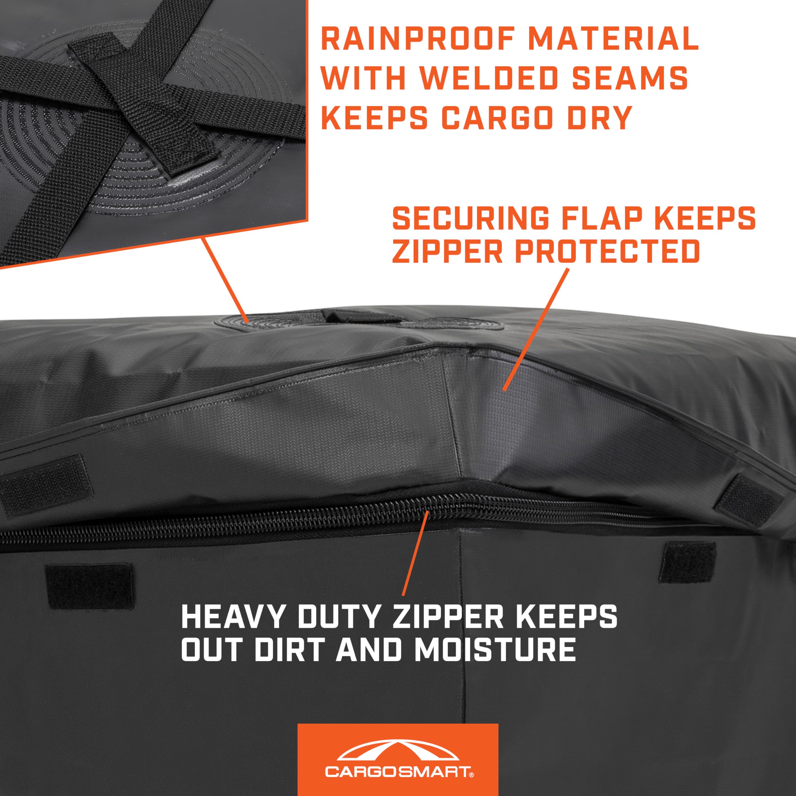 CargoSmart Soft Sided Car Top Cargo Bag, 38”x38”x18” – Adds up to 15 Cubic Feet of Storage – Mounts Easily to Vehicle’s Roof Rack or Roof Top Basket – Heavy-Duty Vinyl, Black