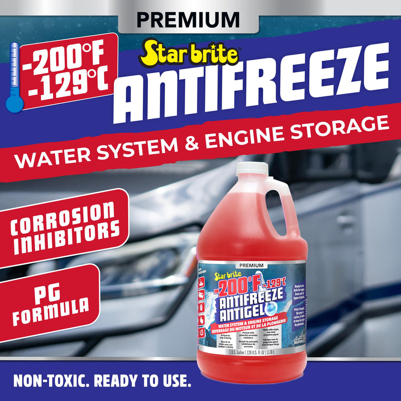 Non-Toxic STAR BRITE Premium -200°F Antifreeze for RV, Marine & Water Systems, Propylene Glycol Formula with Corrosion Inhibitors, Ready-to-Use Cold Weather Protection
