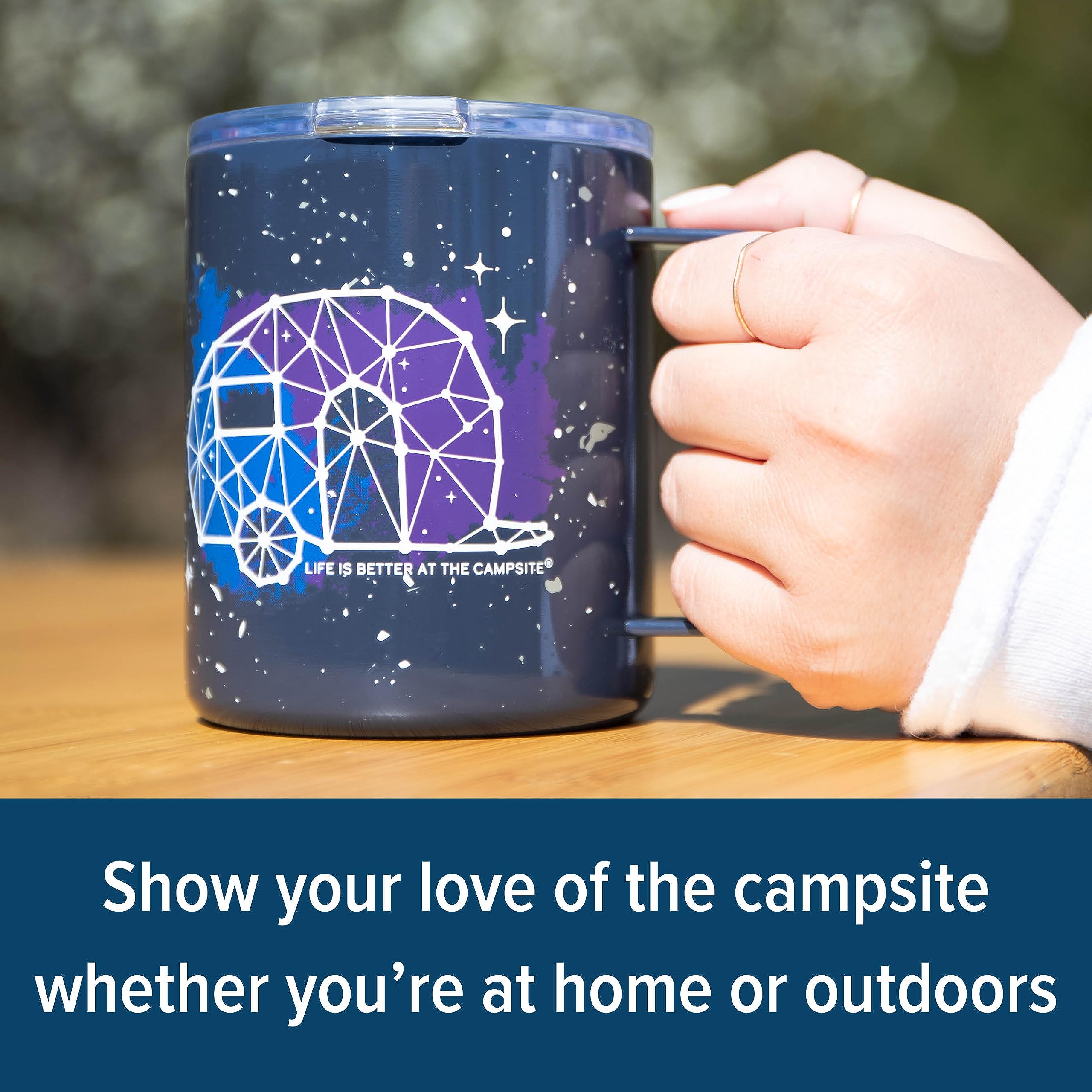 Stainless Steel Coffee Mug Camco Life is Better at The Campsite - Microwave & Dishwasher Safe - Features Double Wall Vacuum Insulation & RV Constellation Design - Holds 14oz. (53310)