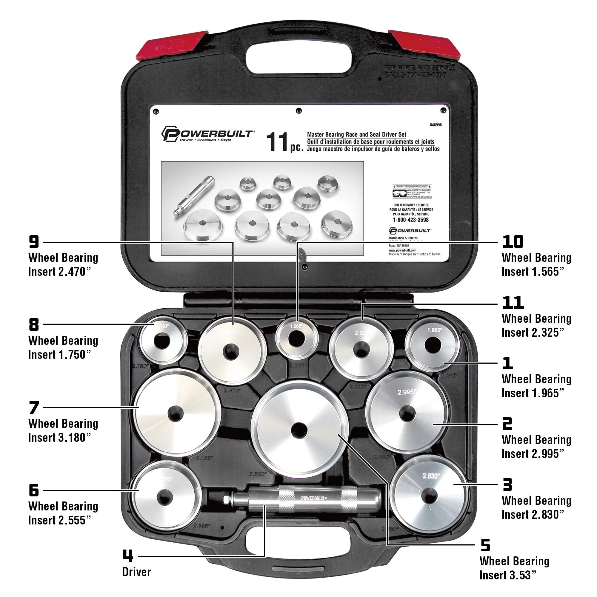 Powerbuilt 11 Piece Bearing Race and Seal Master Driver Tool Set, Bearing Press Kit, Seal Installer Bearing Driver Kit for Installation, Storage Case - 648996