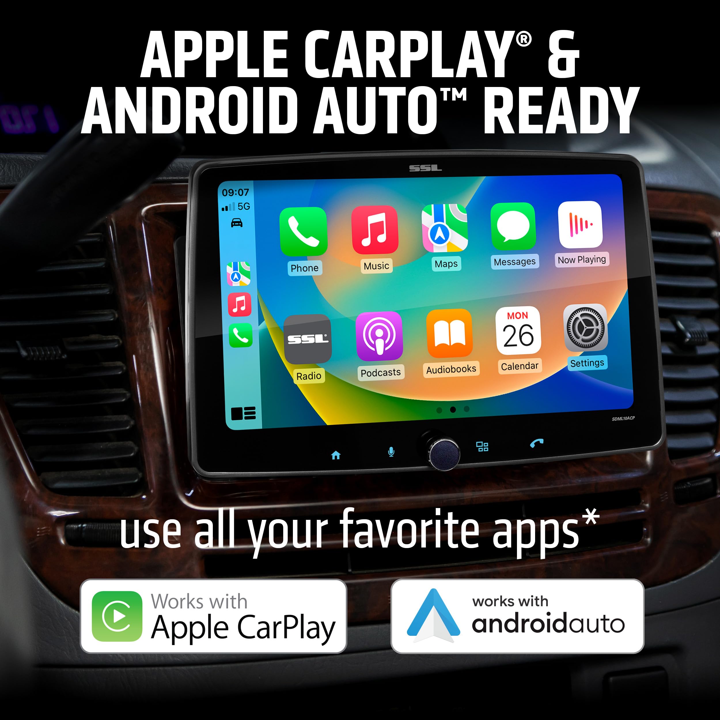 SDML10ACP Sound Storm Laboratories Car Stereo - Apple CarPlay, Android Auto, Single Din, 10.1 Inch Touchscreen, Bluetooth Audio, No CD DVD Player, AM/FM Radio Receiver, High Resolution FLAC