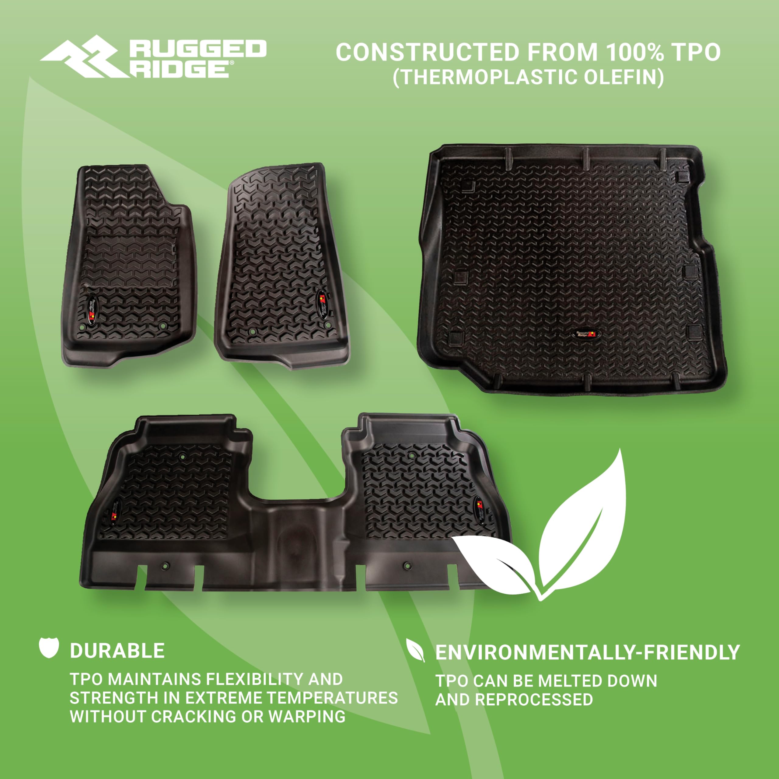 Floor Liner Set Rugged Ridge for Jeep Wrangler JK | Front/Rear/Cargo, 5-Piece Set, Black | 12988.03 | Fits 2011-2018 Jeep Wrangler JK 2-Door