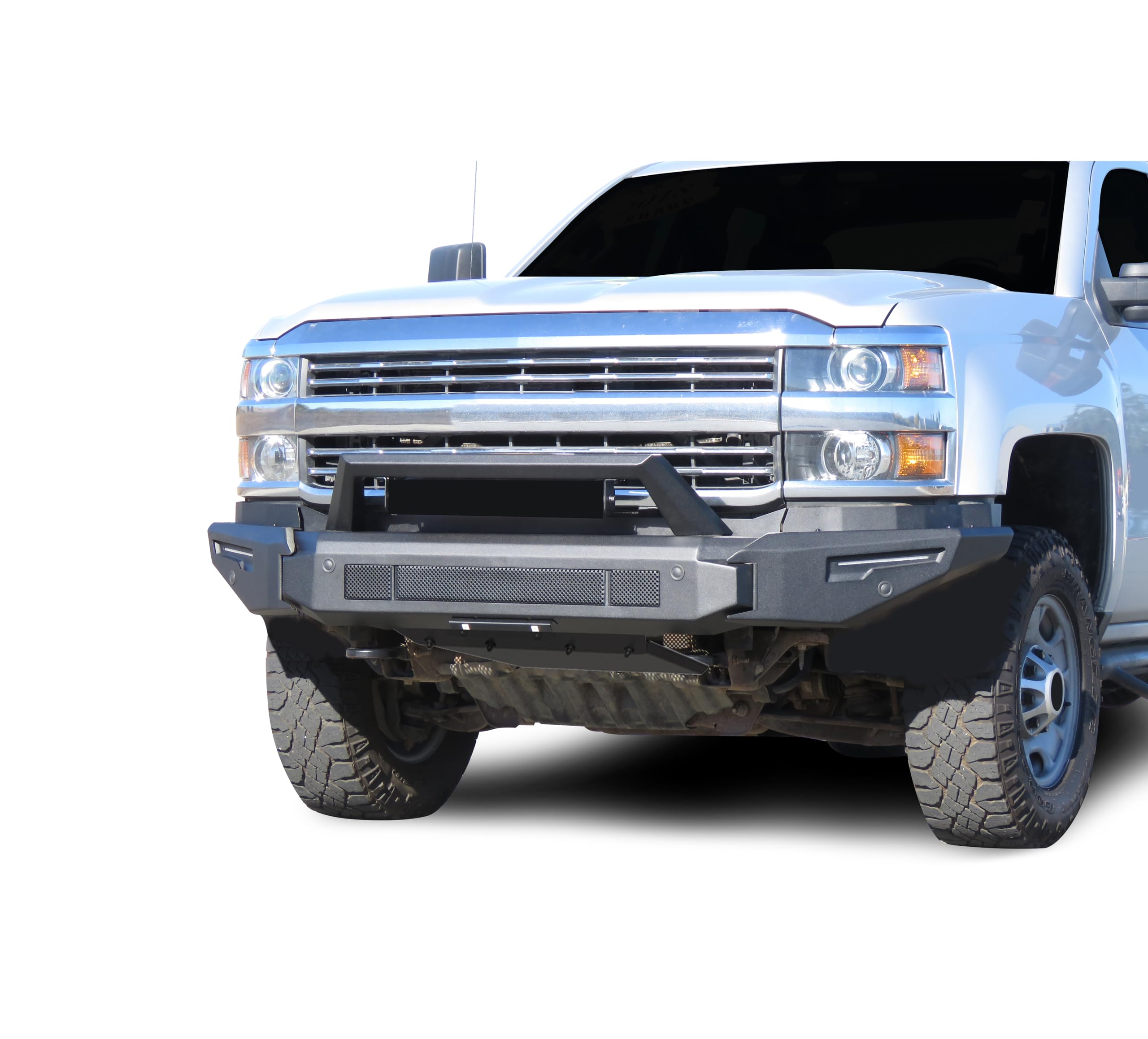 Heavy Duty Black Horse Armour II Modular Front Bumper Matte Black Compatible with 2015-2019 Chevrolet Silverado 2500 HD|2015-2019 Chevrolet Silverado 3500 HD-AFB-SI35