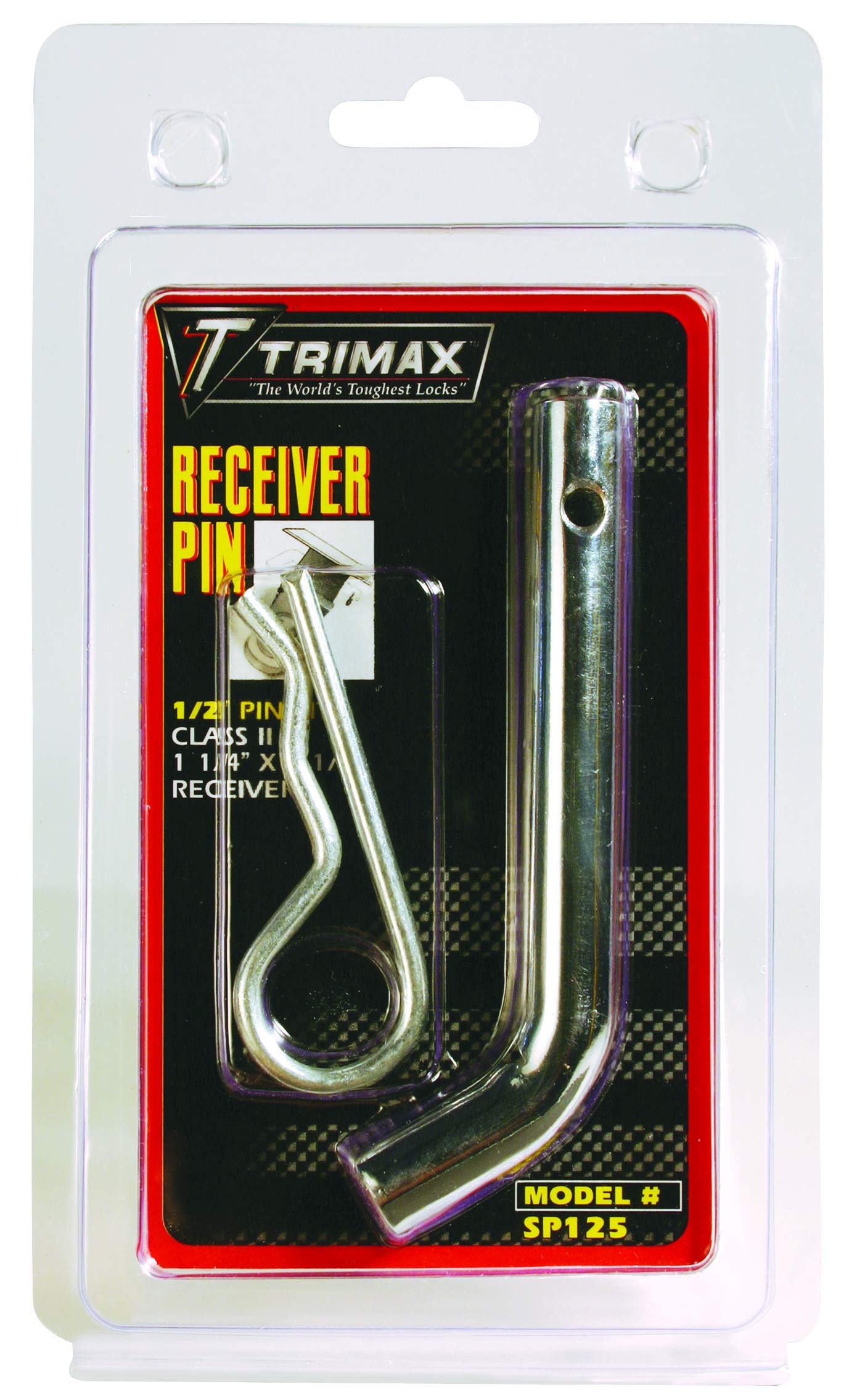 1/2" Dia. Trimax Deluxe Receiver Pin & Clip SP125, Clam Packaging, Chrome